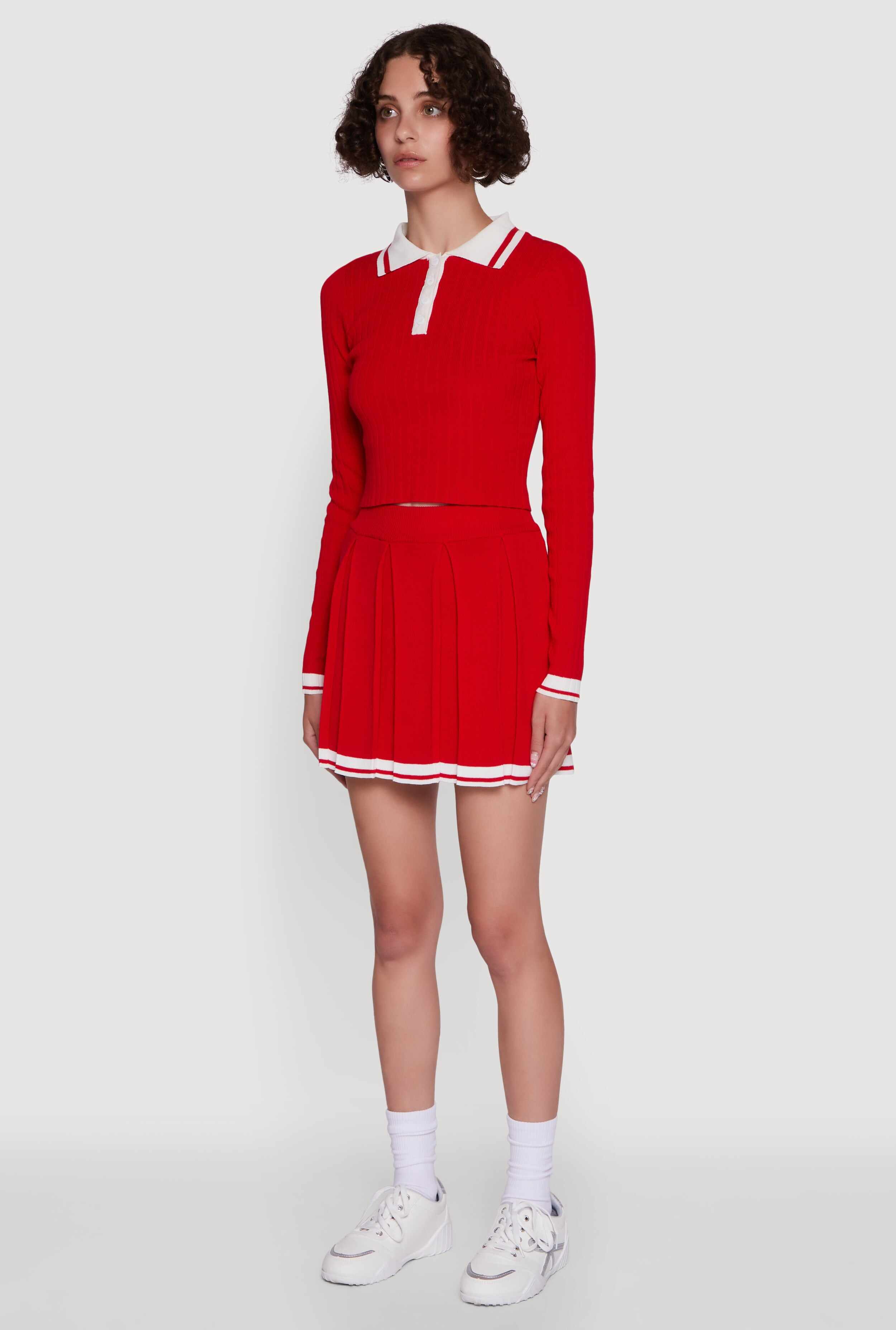 Daisy Ribbed Knit Varsity Stripe Polo Top