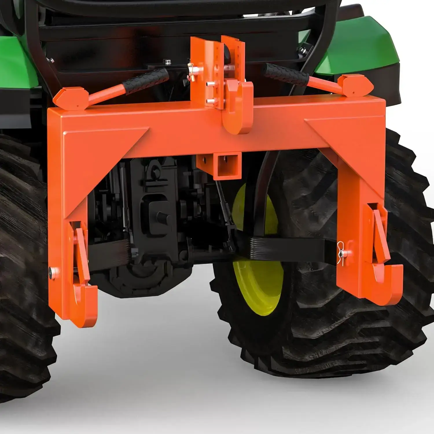 Category 1 3-point quick hitch; 3,000 lb heavy-duty 3-point tractor hitch (with 2-inch receiver); features 5-position adjustable bolts.