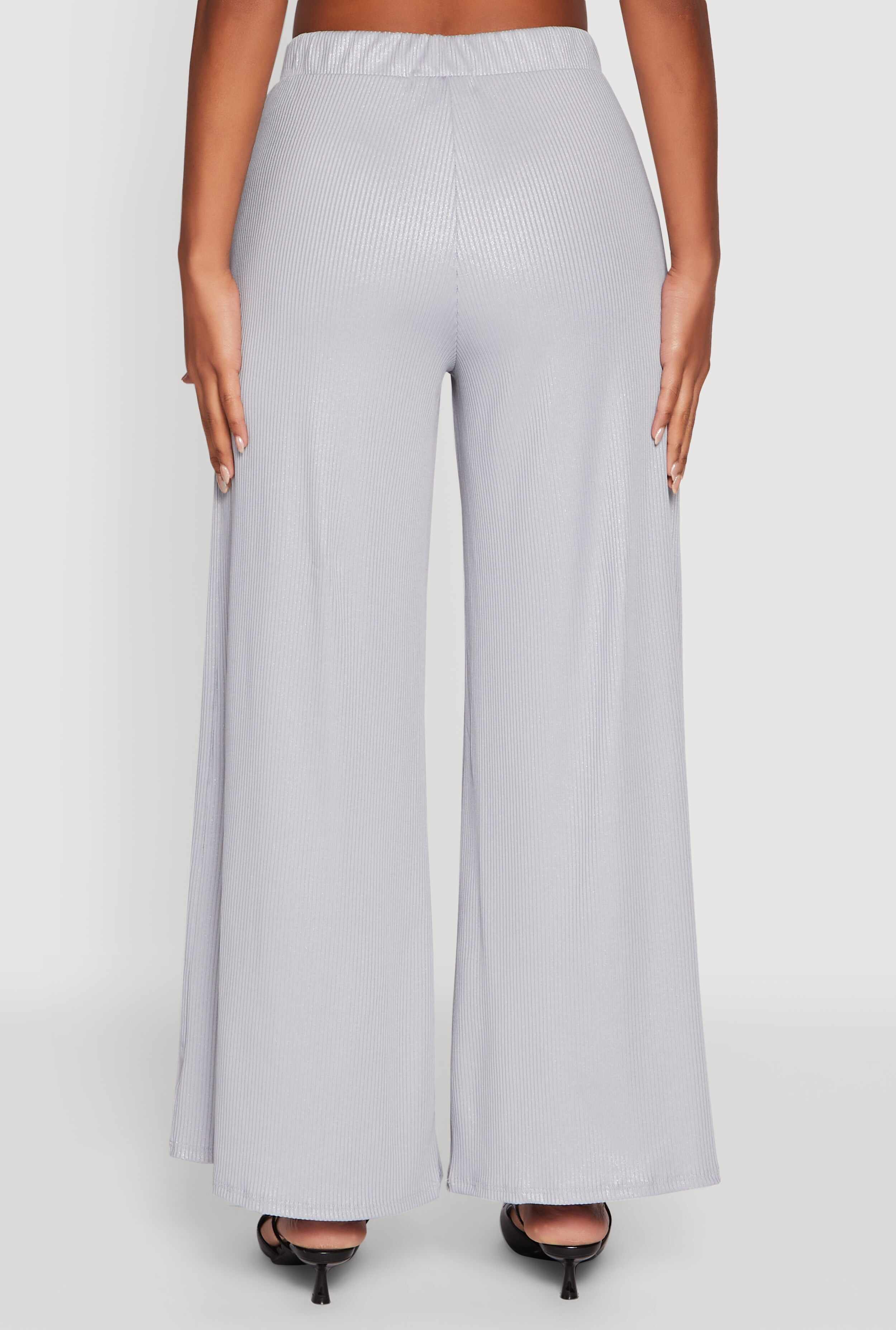 Lurex Ribbed Knit High Waisted Pants