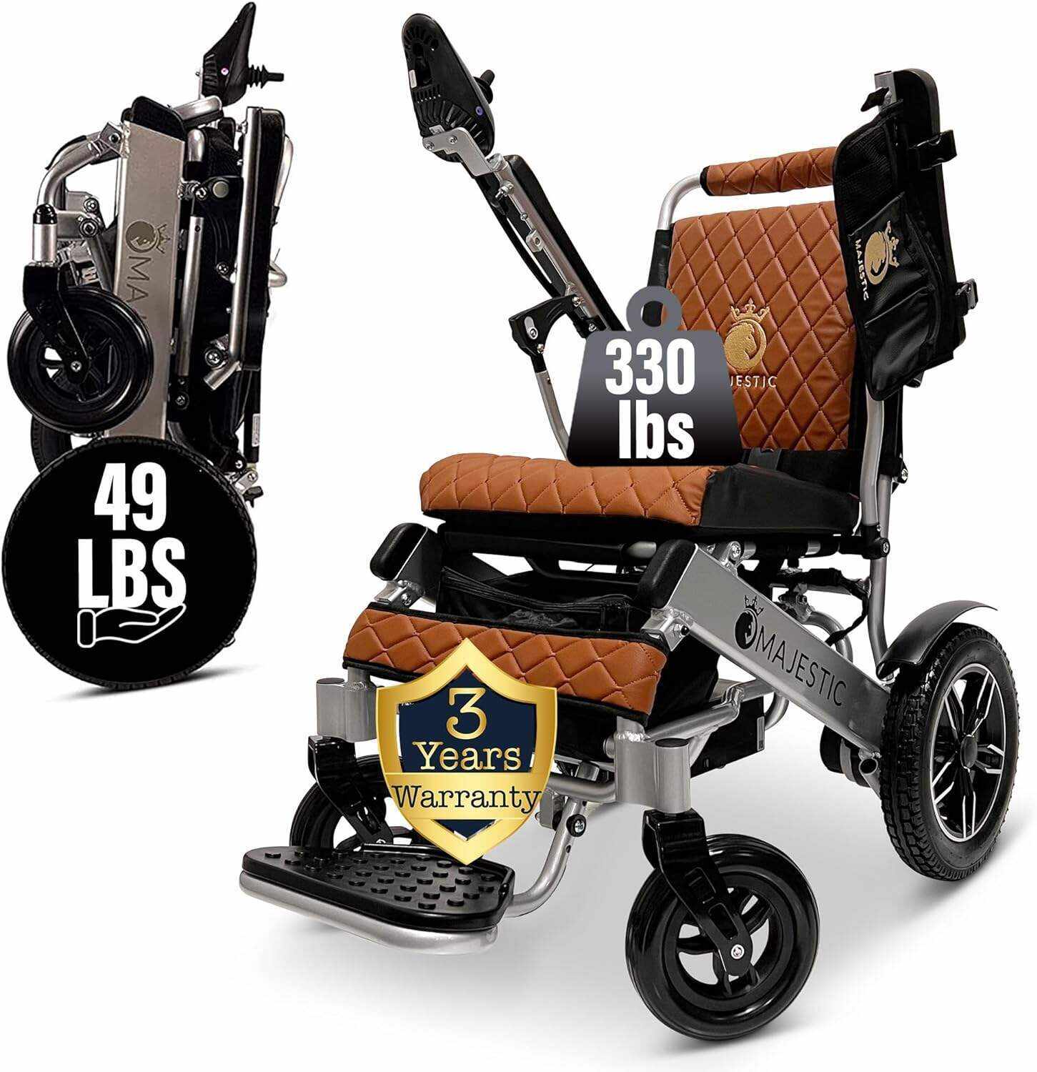 MALISA Electric Wheelchair for Adults, Portable All Terrain Lightweight Wheelchairs, Foldable Motorized Power Wheel Chair, Leather Seat (17.5