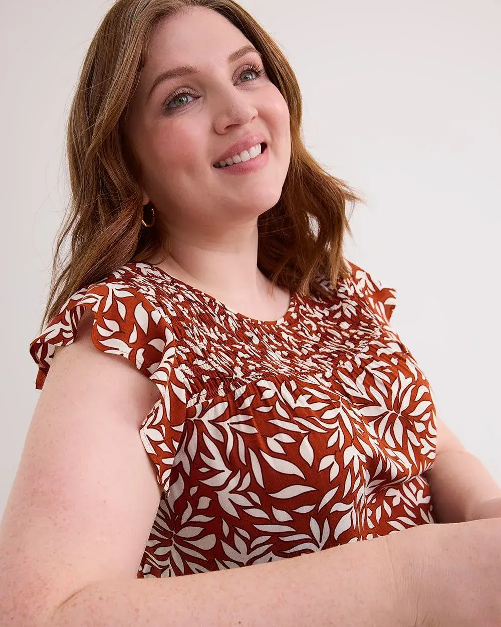 Long Swing Top with Short Ruffled Sleeves