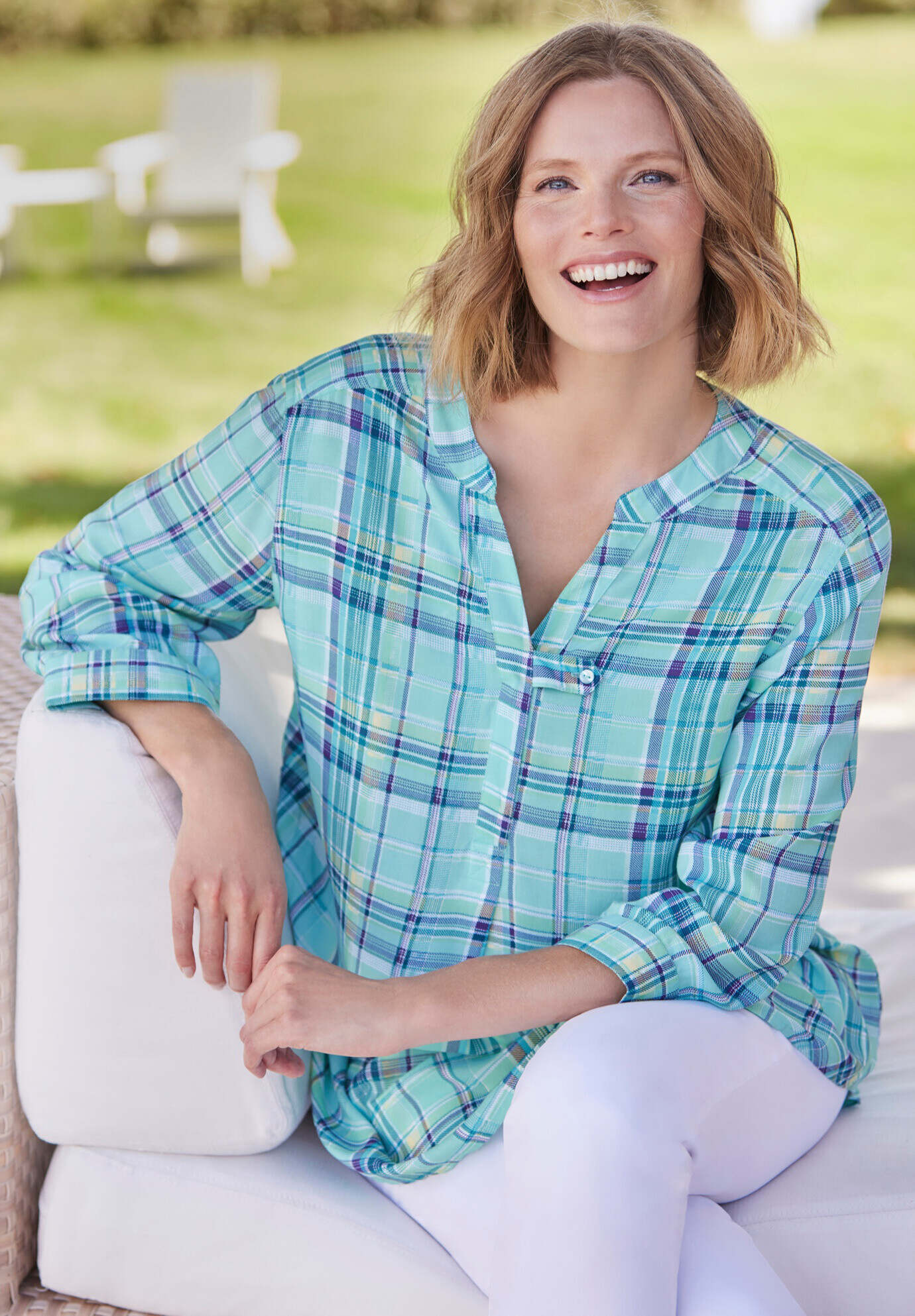 Three-Quarter Sleeve Tab-Front Tunic