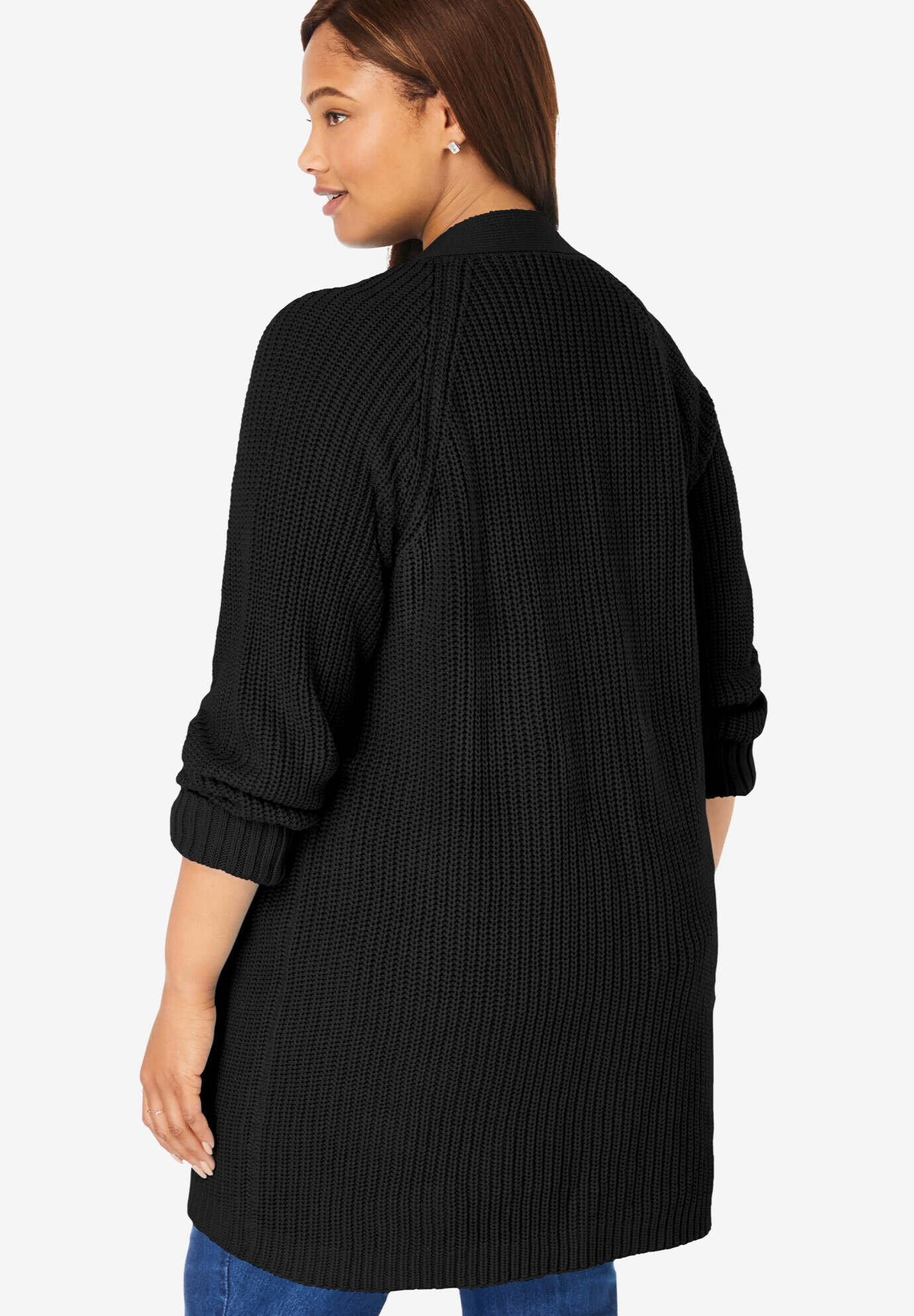 Button-Front Shaker Cardigan