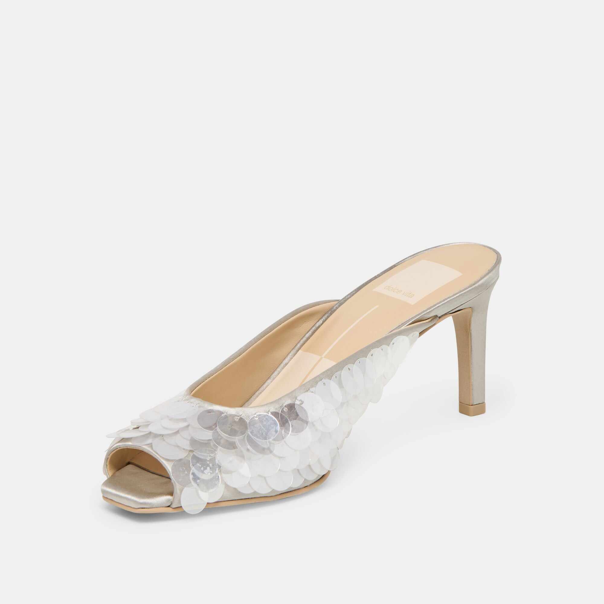 SAMARY CONFETTI HEELS SILVER SATIN