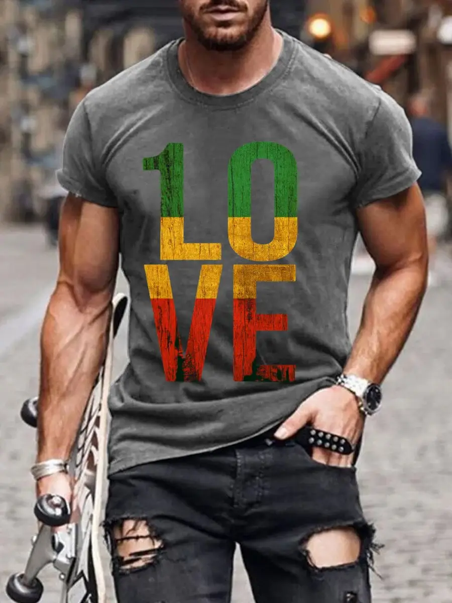 Men's Retro Love  Art Print T-Shirt