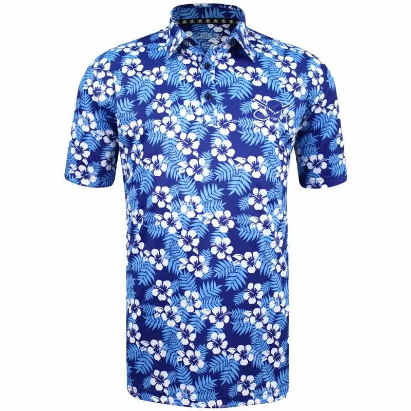 Aloha Cool-Stretch Men's Hawaiian Golf Shirt (Blue)
