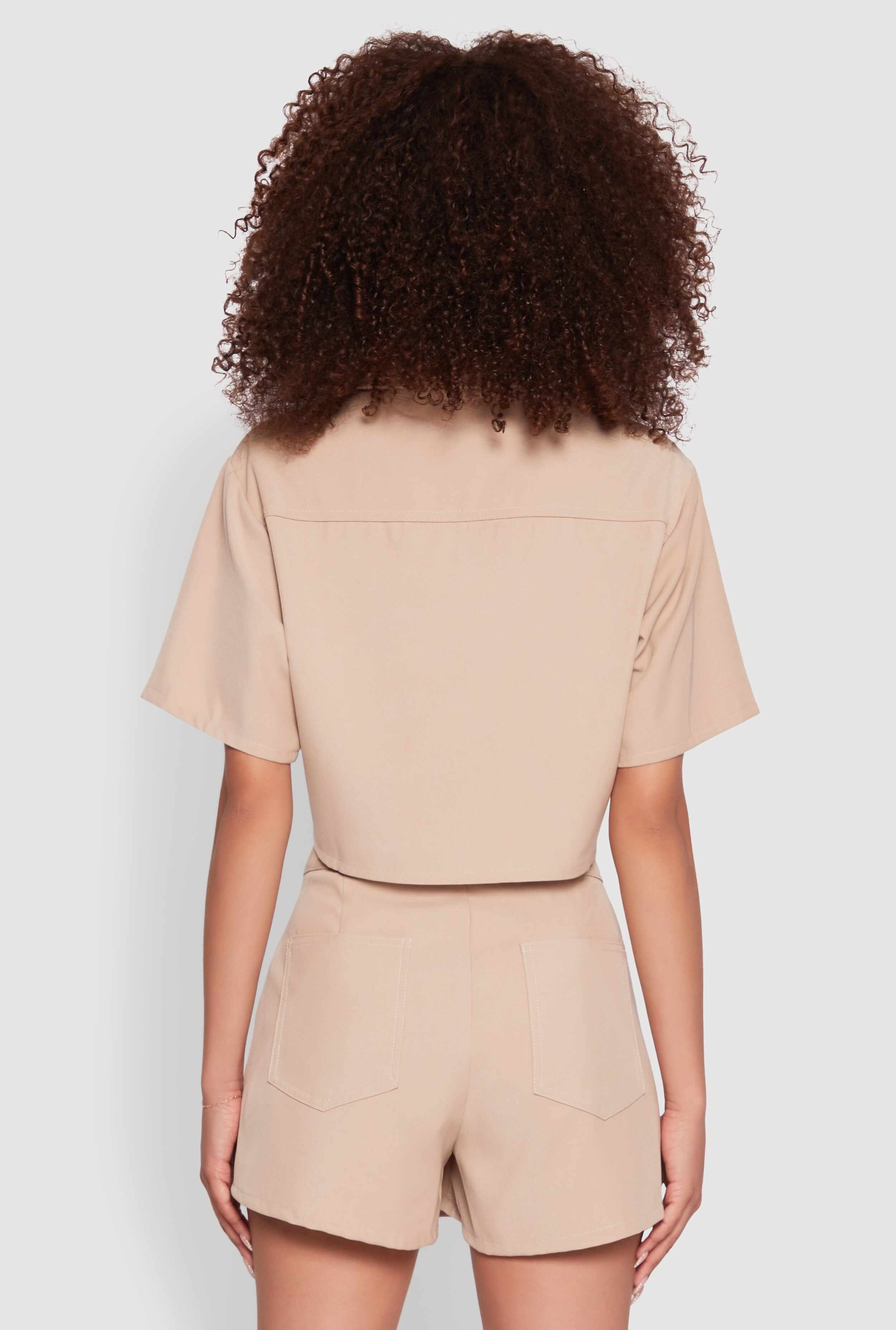 Twill Cropped Button Front Shirt