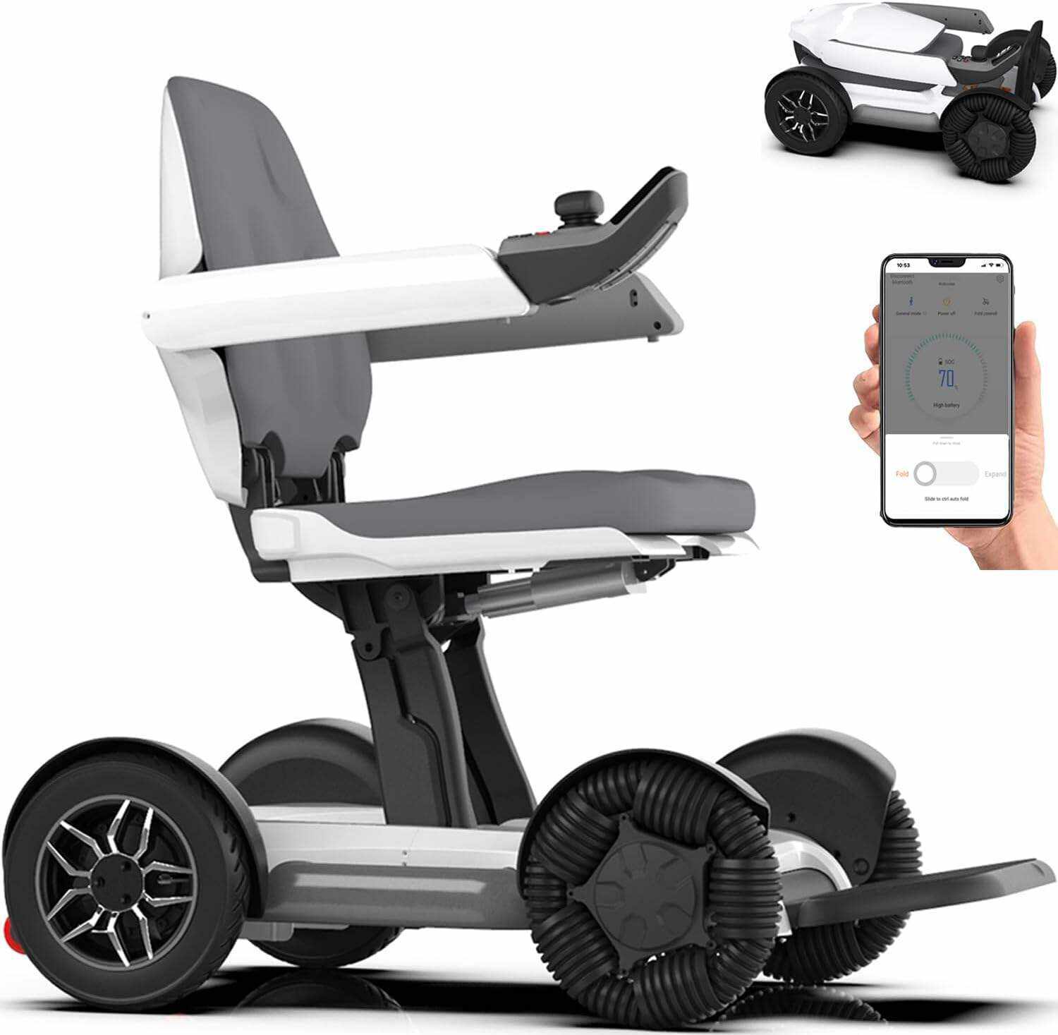 Power Electric Wheelchair for Adults 360°Intelligent Omnidirectional, Automatic Folding Installation-Free APP/Joystick Control Powerful Dual Motor Foldable Portable Motorized Powered Mobility Scooters