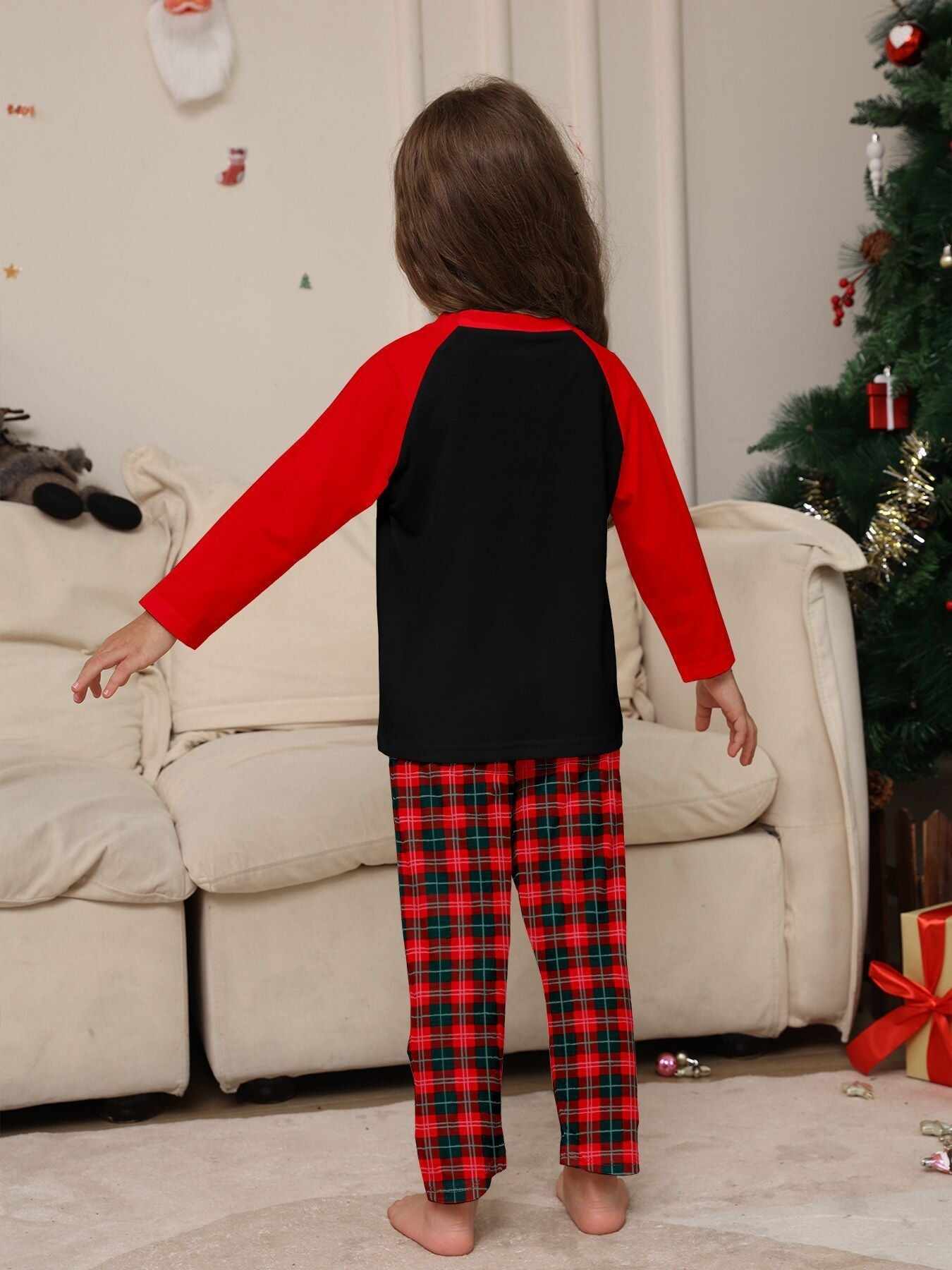 Santa Hat Monogrammed Family Holiday Plaid Pajama Set