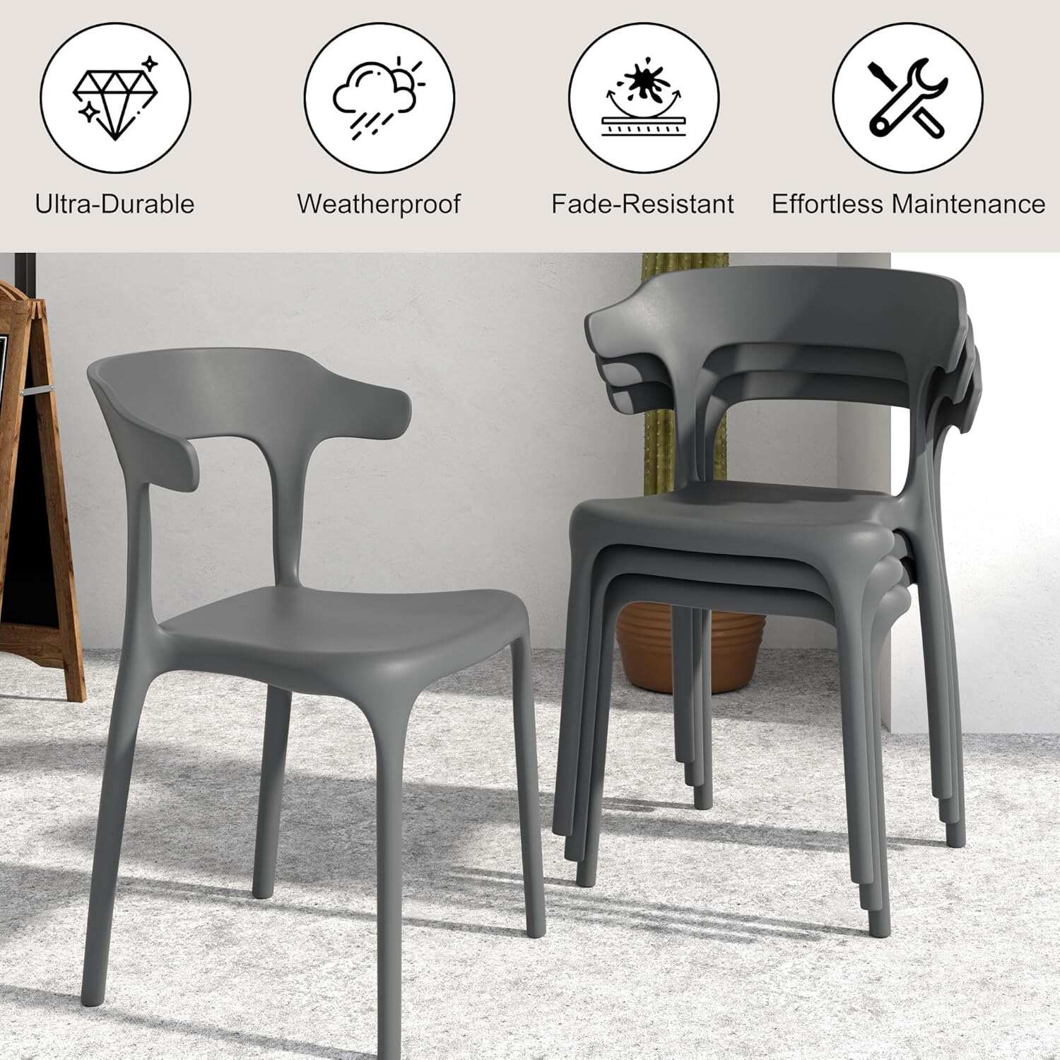 VECELO 4 Pack Plastic Stacking Chairs