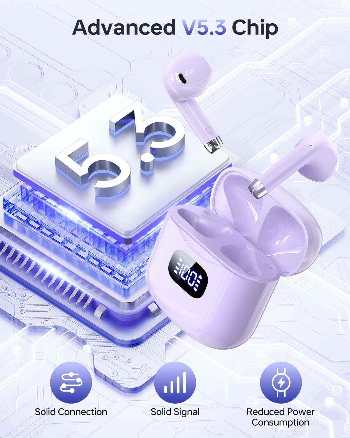 Wireless Earbuds, Bluetooth 5.3 Headphones 40Hrs Playtime with Charging Case, IPX5 Waterproof Stereo in-Ear Earphones with Microphone for iOS Android Cell Phone Sports Workout, Black