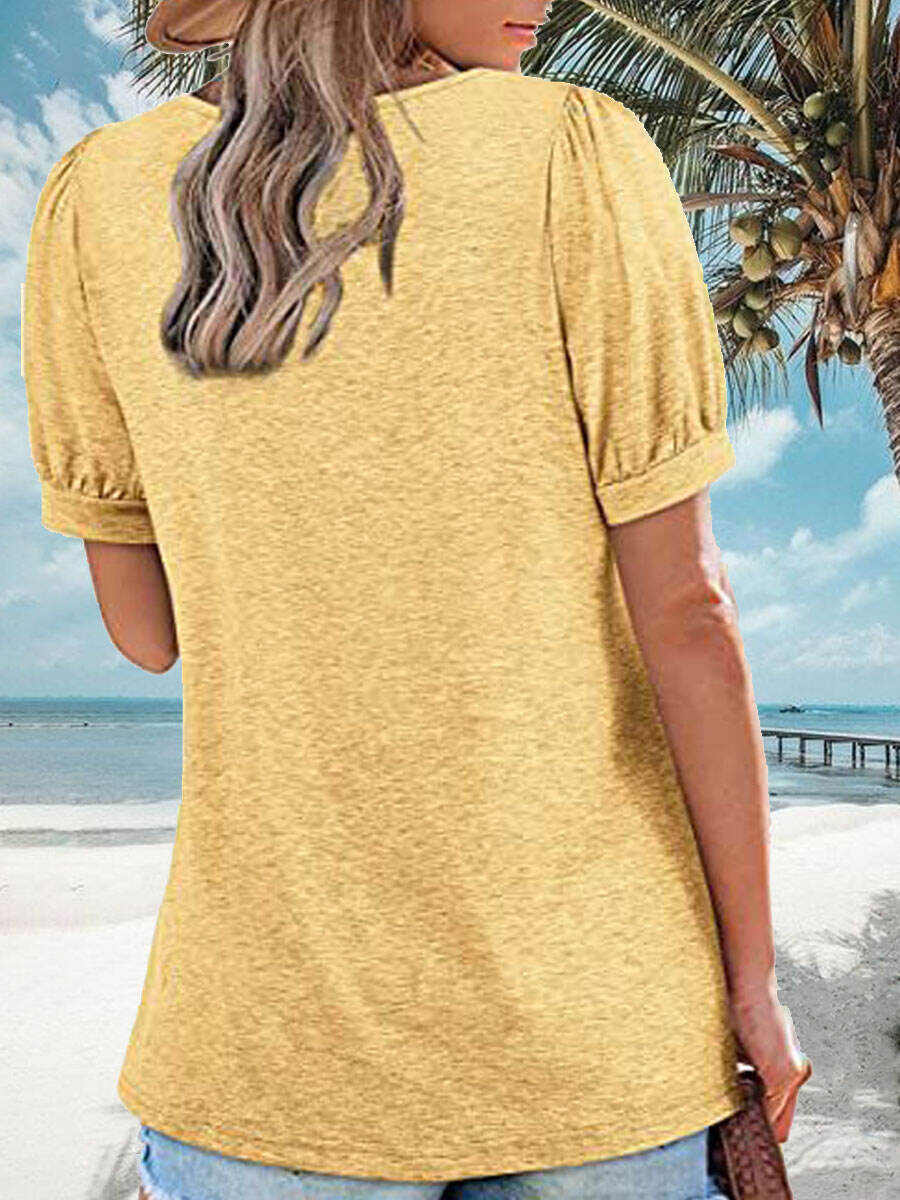Square Neck Casual Loose Solid Color Short Sleeve T-Shirt