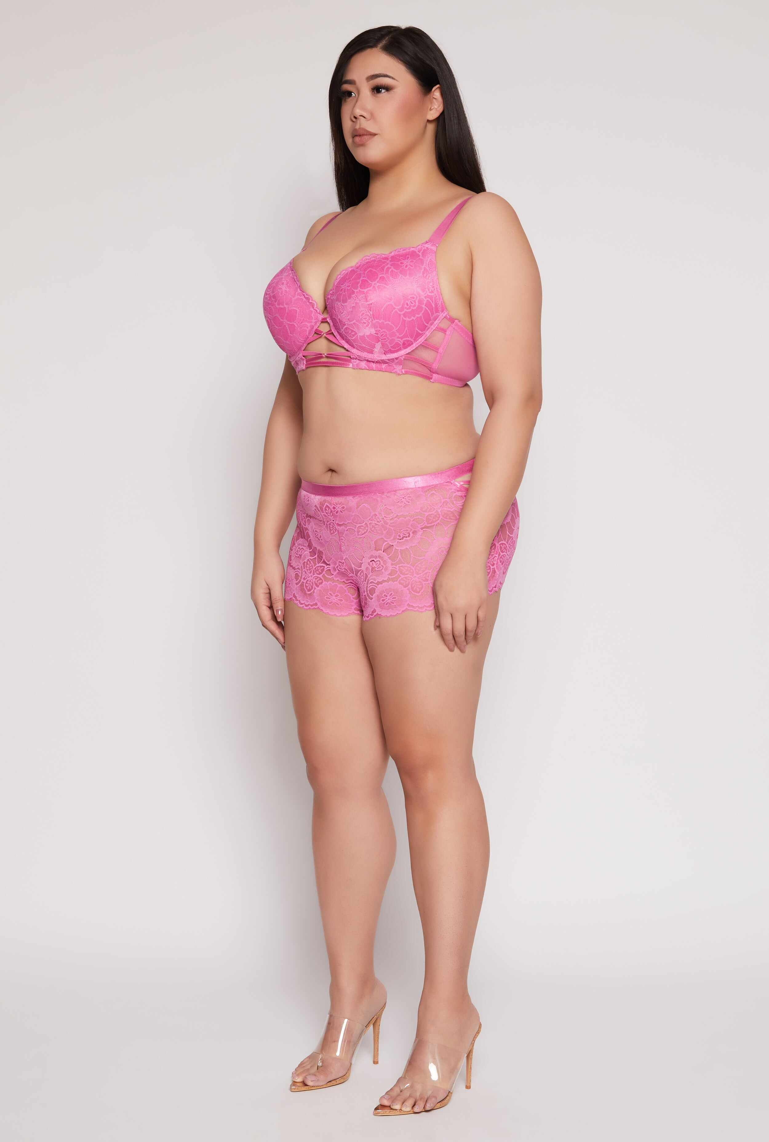 Plus Size Floral Lace Side Caged Boyshort Panty
