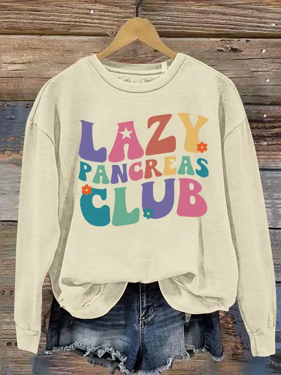 Unisex Women's Men's Lazy Pancreas Club Type 1 Diabetes Month Awareness Blue Ribbon Print Casual Hoodie