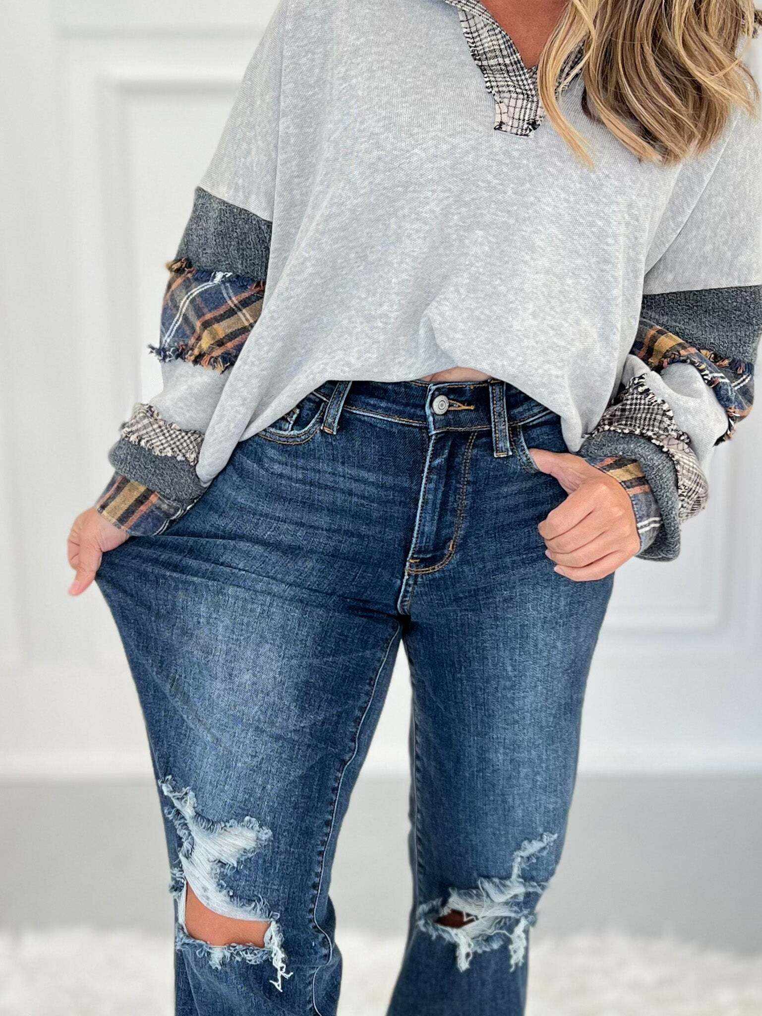 Getting Jiggy 2.0 - Christmas 90's Distressed Straight Jeans- Final Sale
