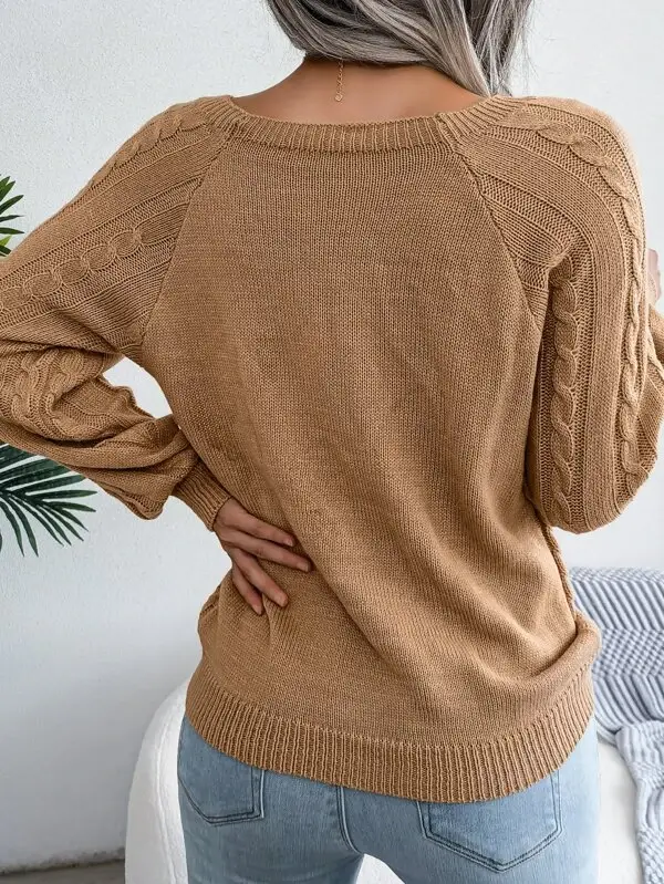 Cable Knit Button Detail Raglan Sleeve Sweater