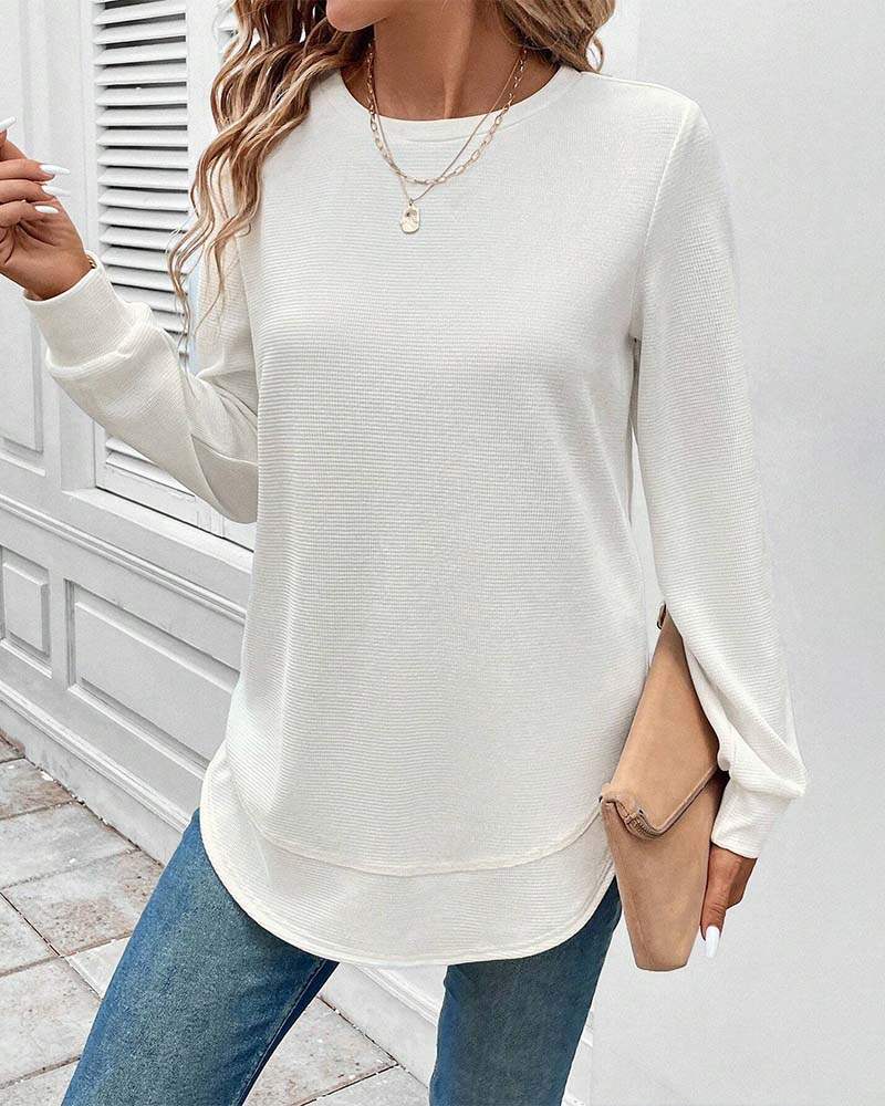 Round Neck Long Sleeve Solid Color Top