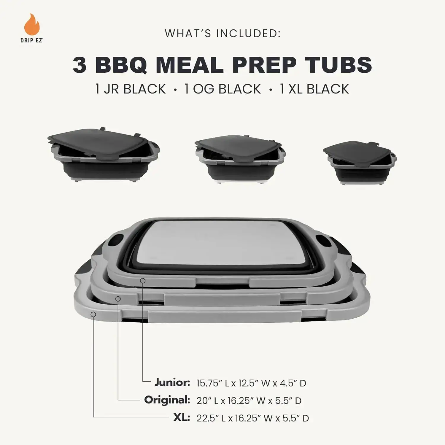 3pc Collapsible BBQ Prep Tub Set