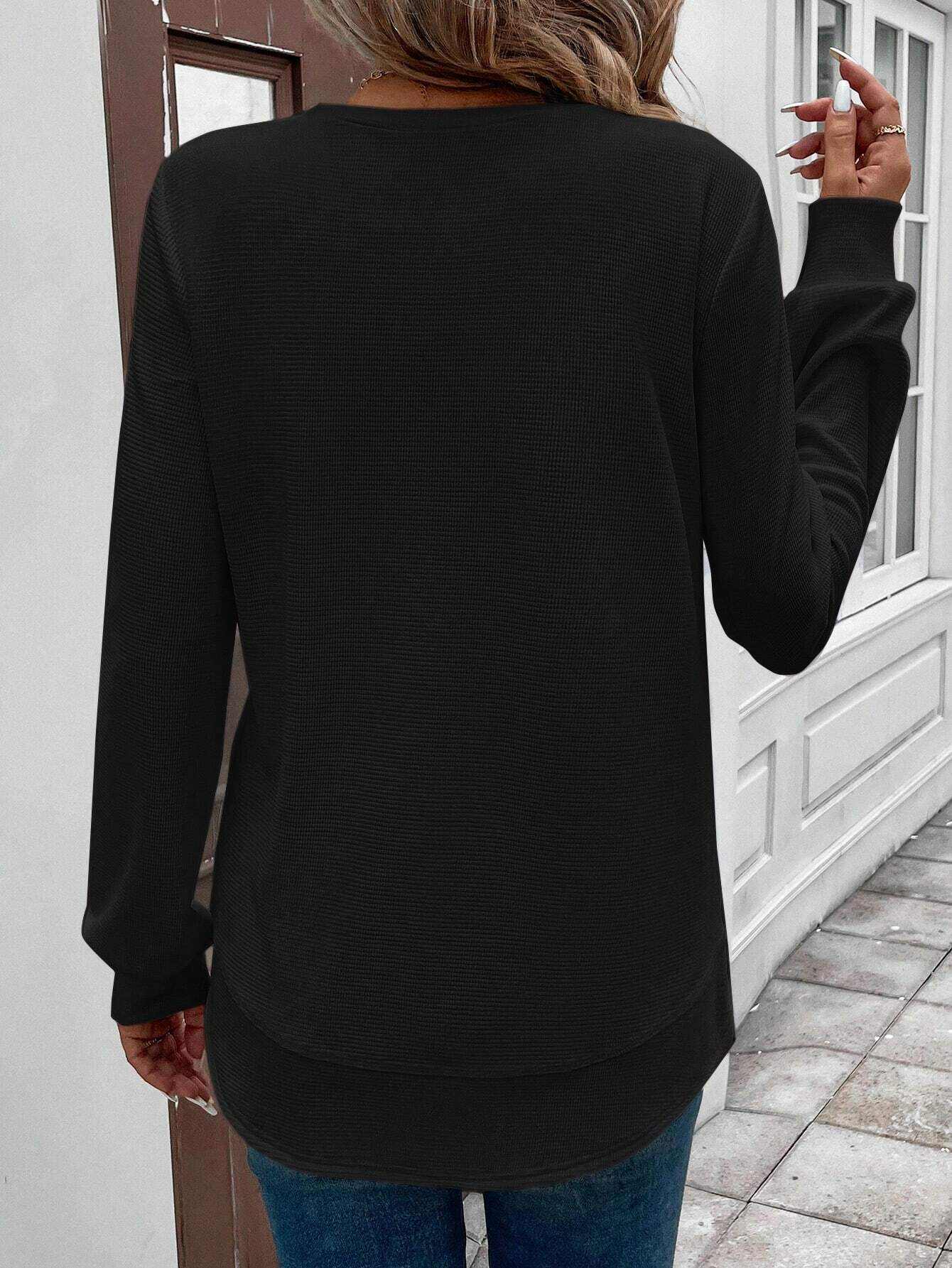 Round Neck Long Sleeve Solid Color Top