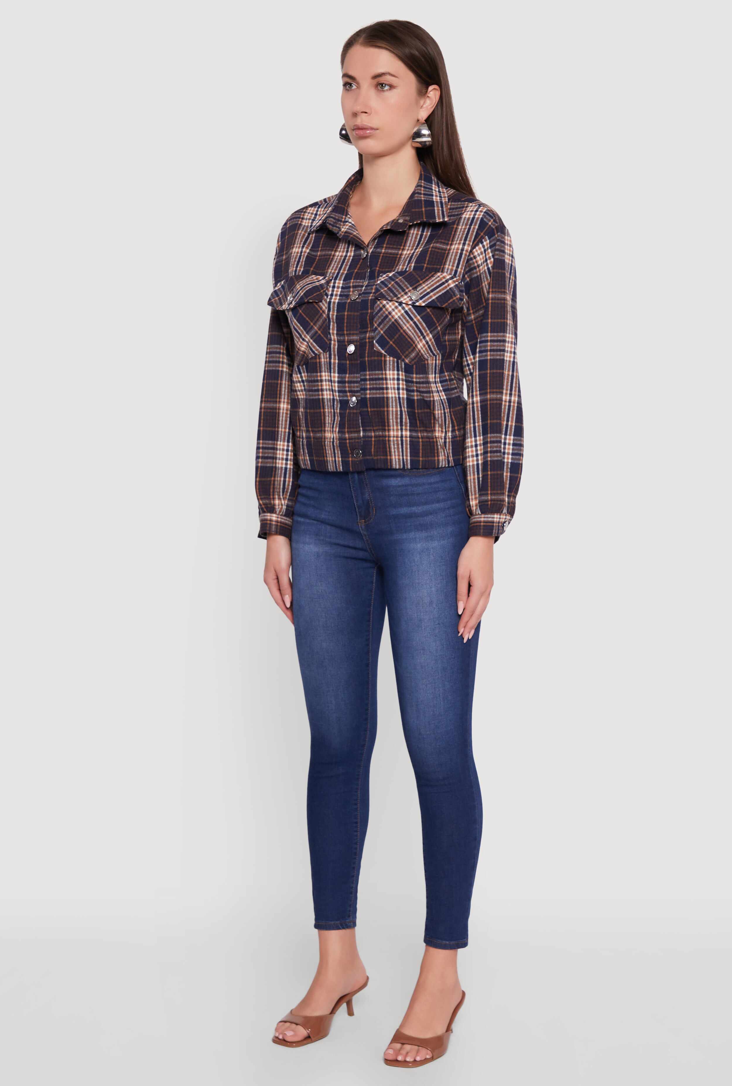 Plaid Button Front Long Sleeve Flannel Shirt