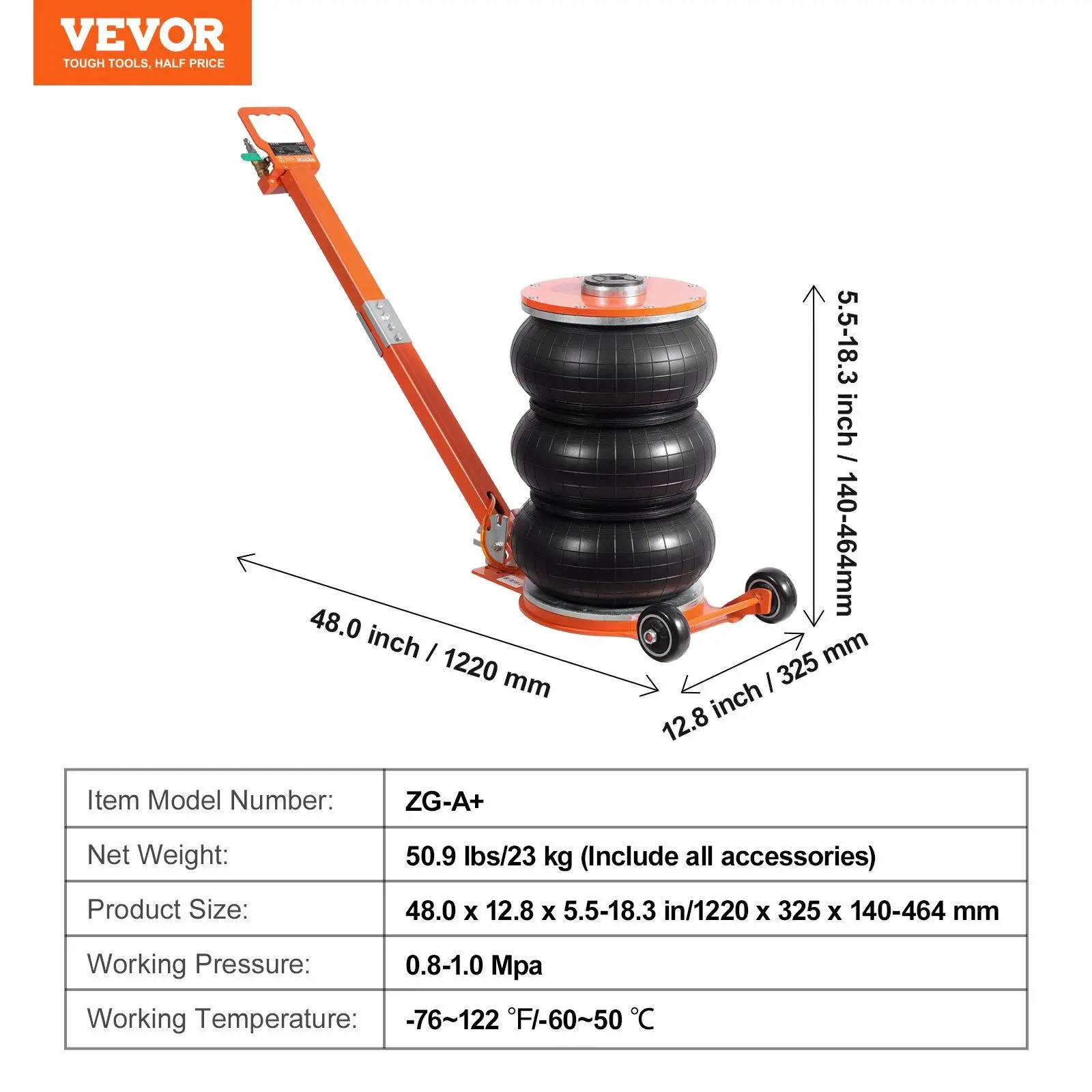 Quadruple Bag Air Jack, 6 Ton/13000 lbs Lift up to 26.5