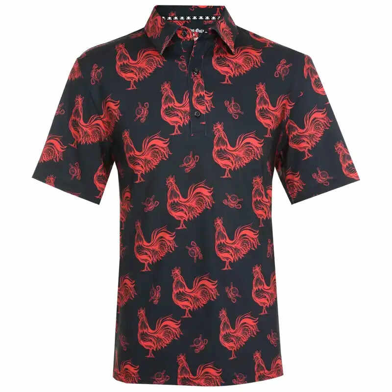 Red Rooster Cool-Stretch Men's Golf Shirt (Black/Red)