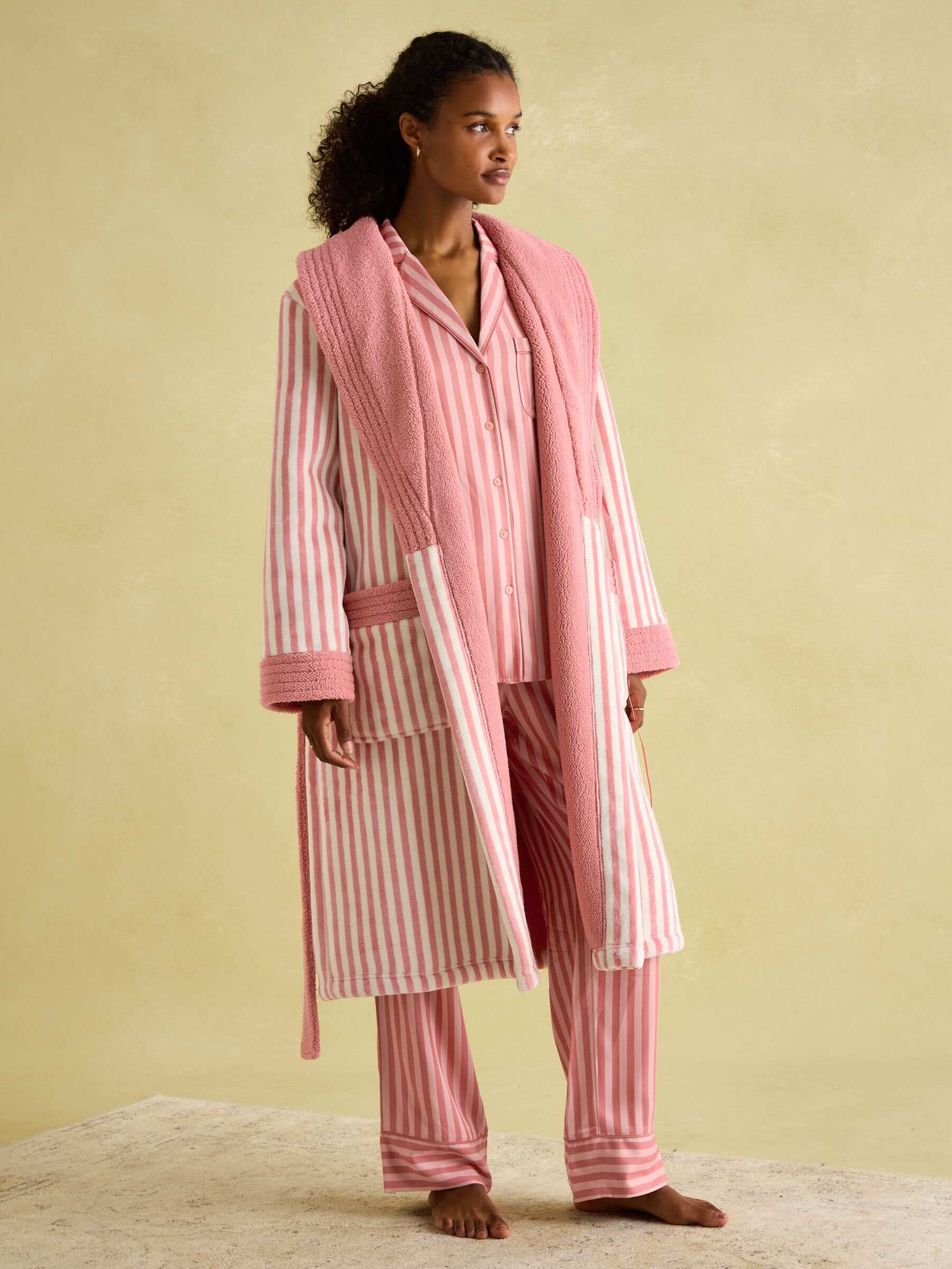 Matilda Pink & White Fleece Lined Dressing Gown