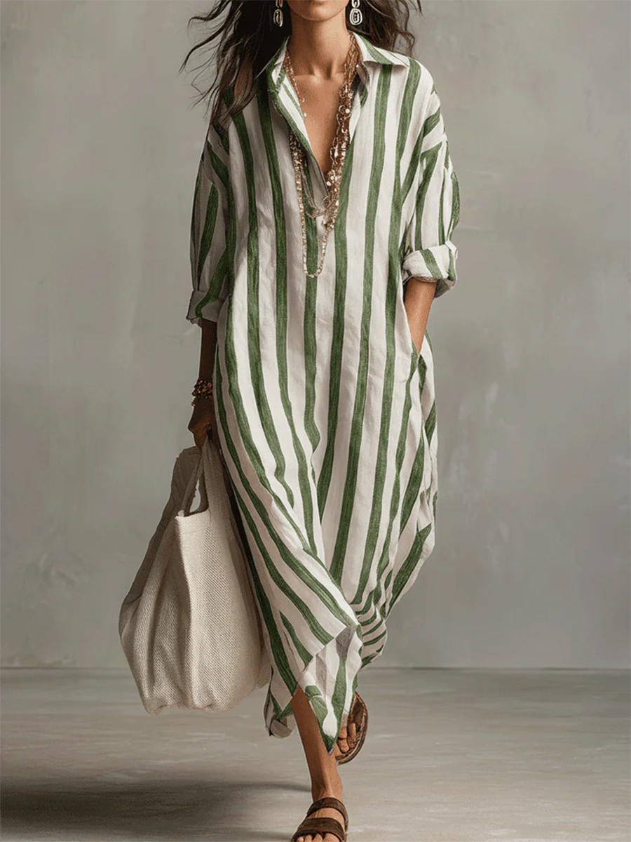 🔥Summer Arrivals🌟Casual And Cozy Striped Linen-cotton Dress