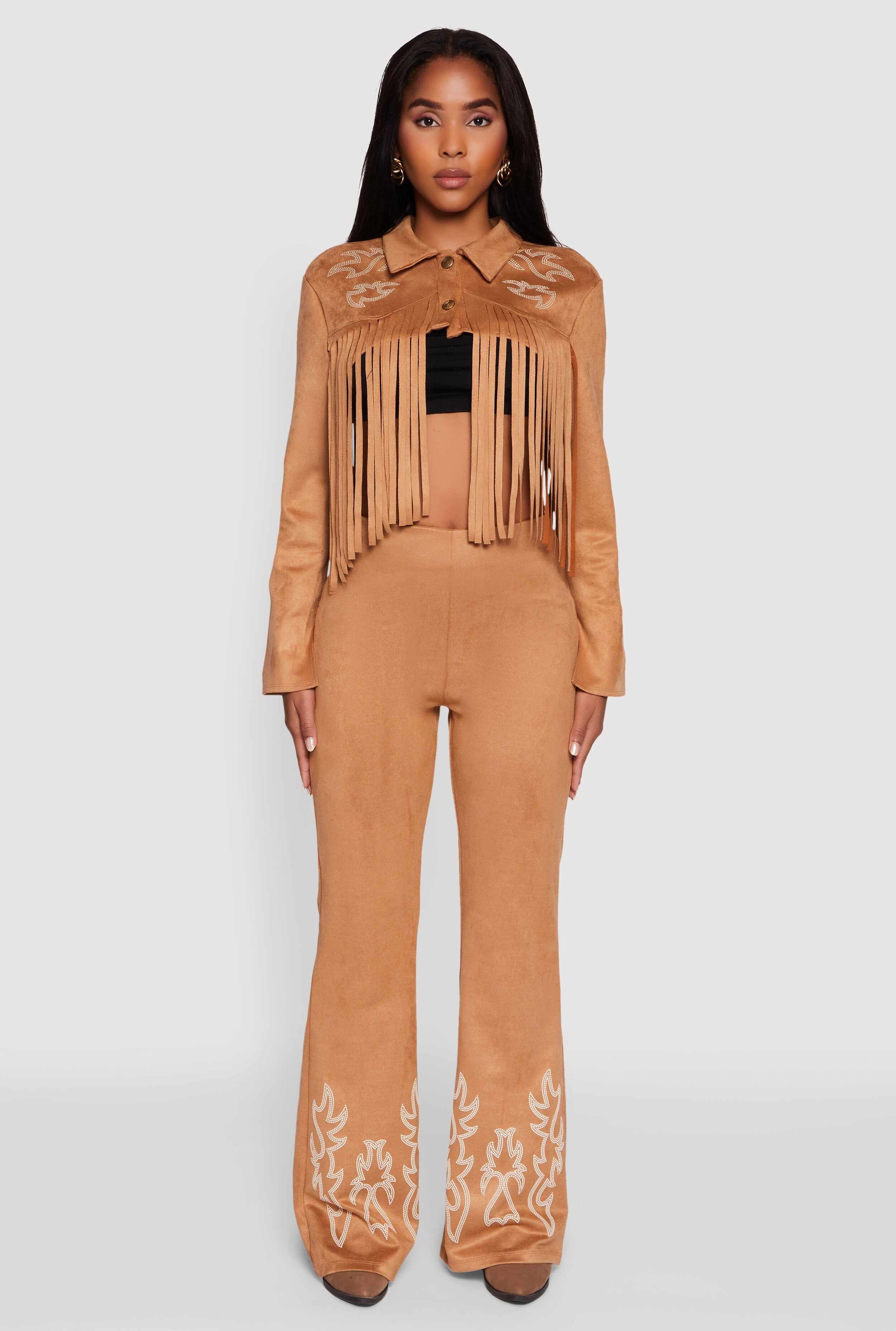 Trendy Faux Suede Fringe Cropped Jacket