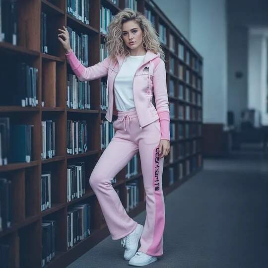 Pink Fleece Women's Hoodie & Sweatpants Set with Pearl Trim and Full Zip Design