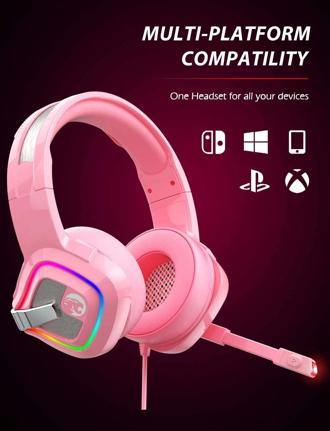 ZIUMIER Z66 Gaming Headset, Wired, Over-Ear, Noise Cancelling Mic, RGB Light, Stereo Surround Sound, Compatible with PS4, PS5, Xbox One, Laptop (Green)