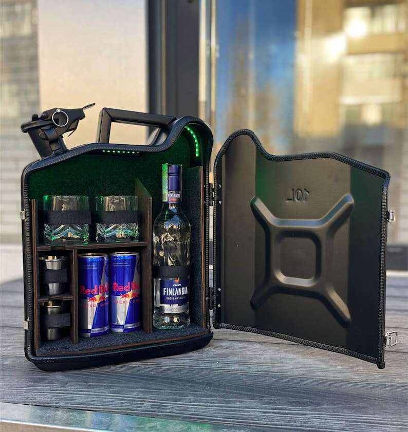 10 L Personal Jerry Can Mini Bar With Vodka Glasses and Illumination Inside, Custom Fuel Bar, Canister Mini Bar, Camping Bar, Home Bar Set