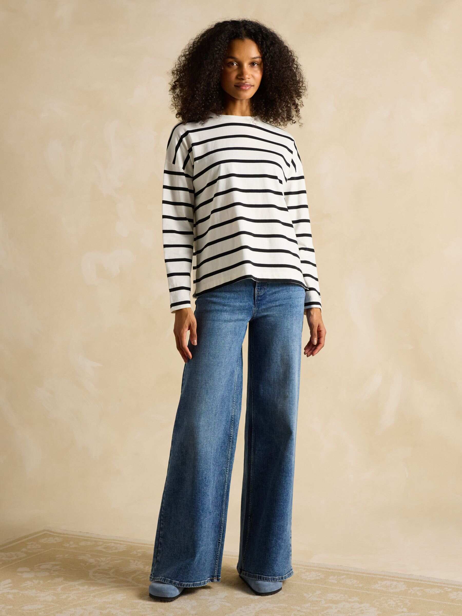 Ellie Black/Cream Long Sleeve Jersey Top