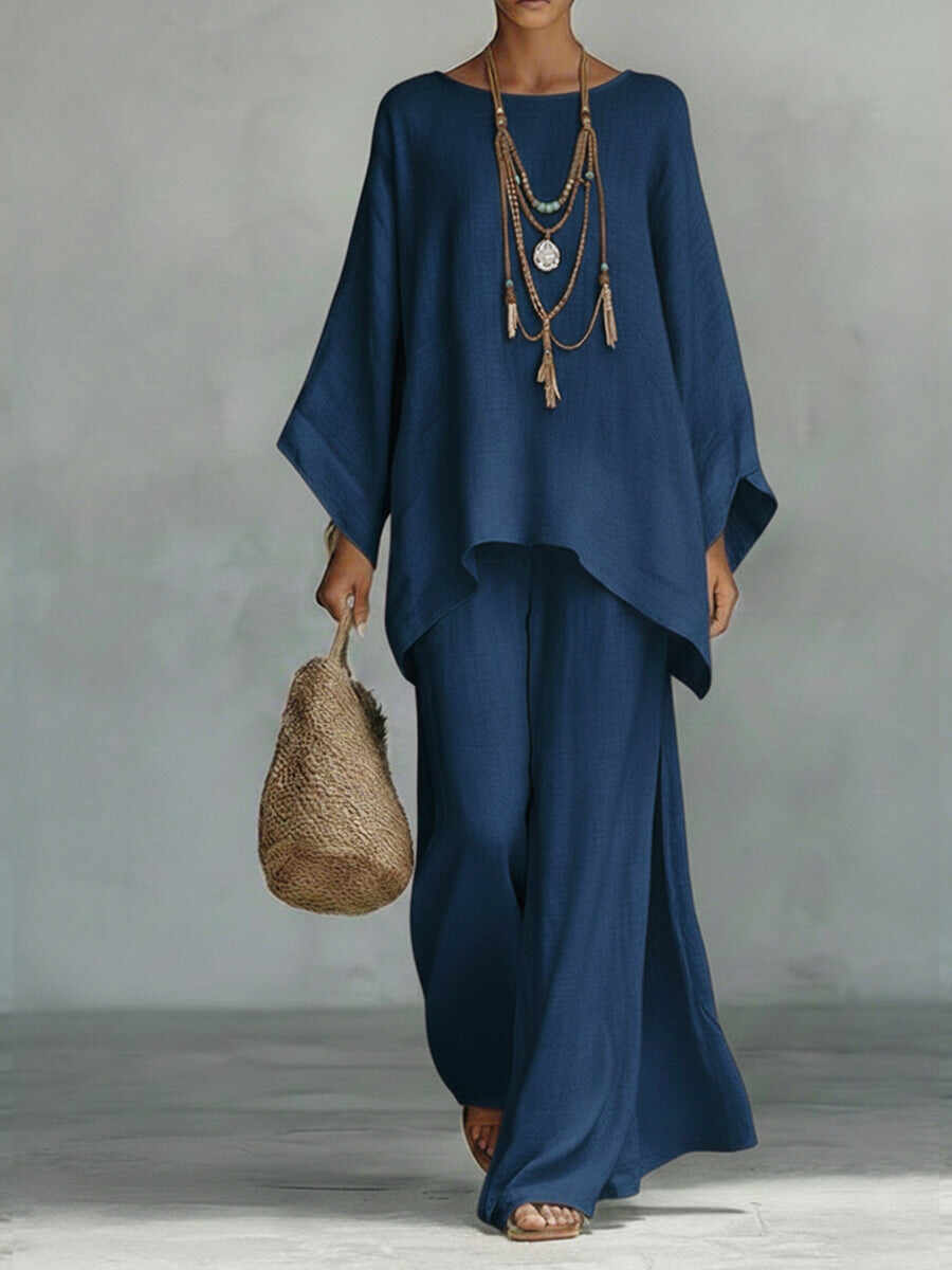 🔥Summer Arrivals🌟Women's Comfortable, Loose-fitting Linen And Cotton Top And Wide-leg Pants Two-piece Set.