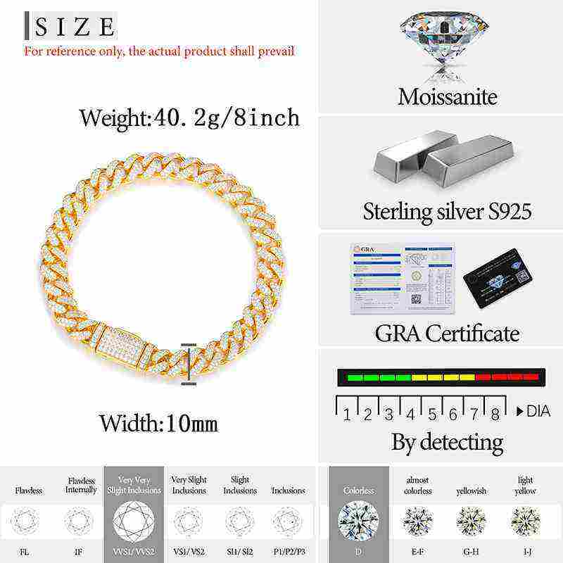 Test10mm S925 2 Rows Moissanite Cuban Link Bracelet
