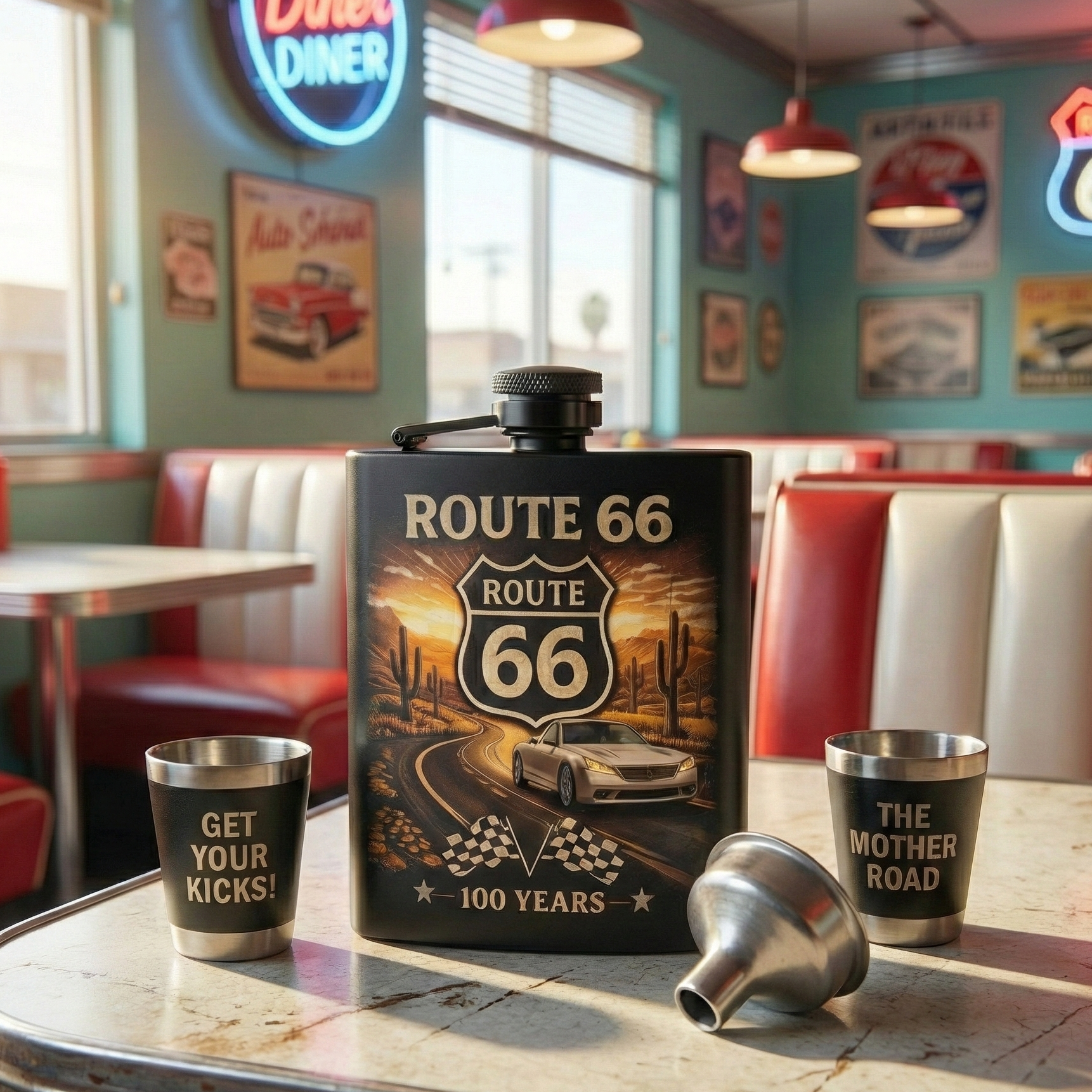Route 66 100th Anniversary Commemorative Flask Gift Set