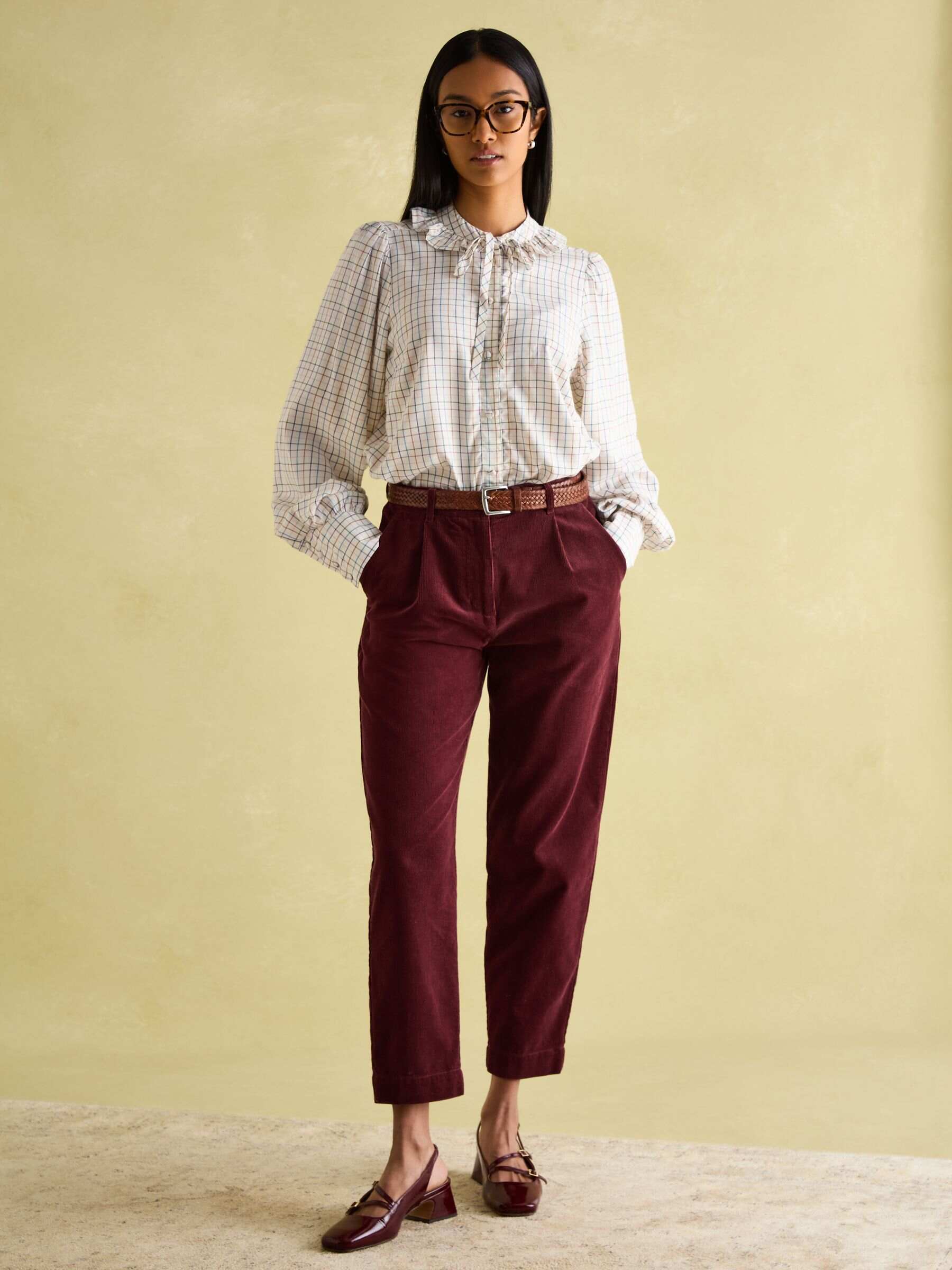 Harper Check Cotton Tie Neck Blouse