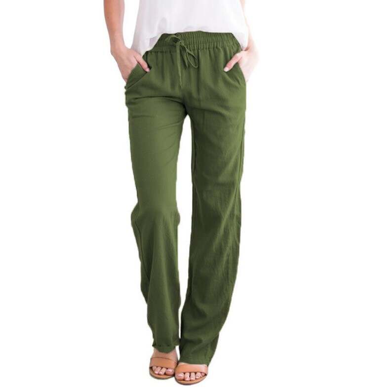 Solid Color Loose Drawcord Casual Wide Leg Pants