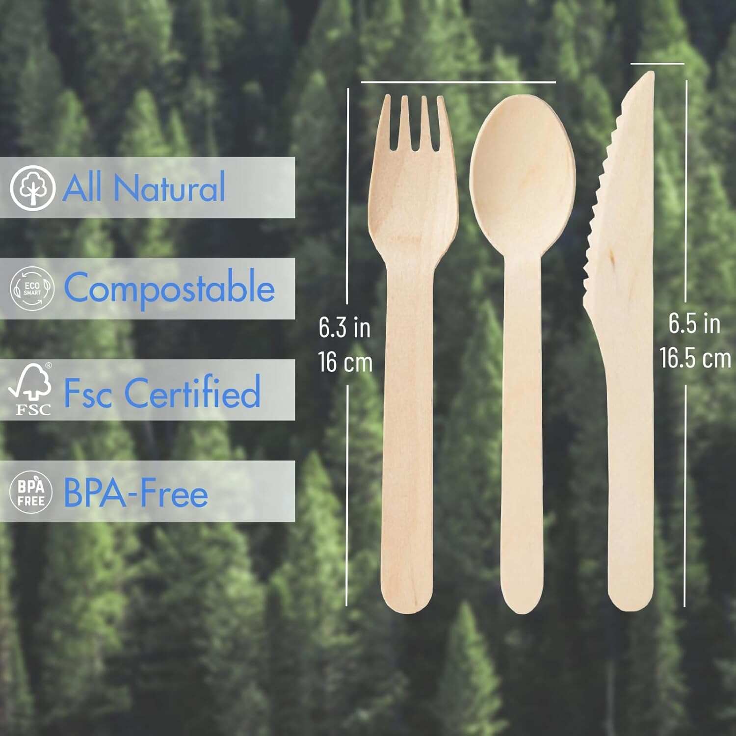 Compostable Wooden Utensils Set - 500 Pieces Disposable Wood Cutlery (200 Spoons, 200 Forks,100 Knives)-Bamboo Utensils And Plastic Silverware Alternative, Heavy Duty Utensils For Party