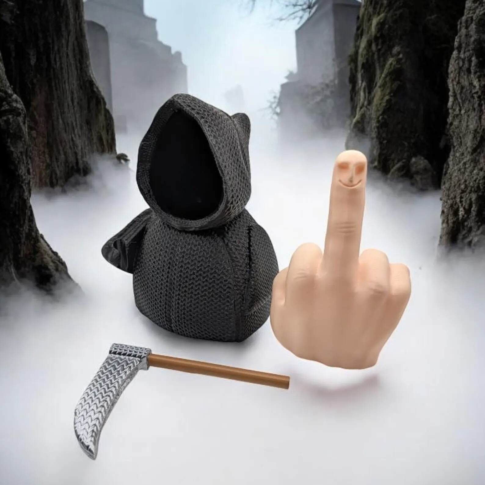 😈The Knitted Reaper ！Knitted Smiling  Reaper Middle Finger Doll