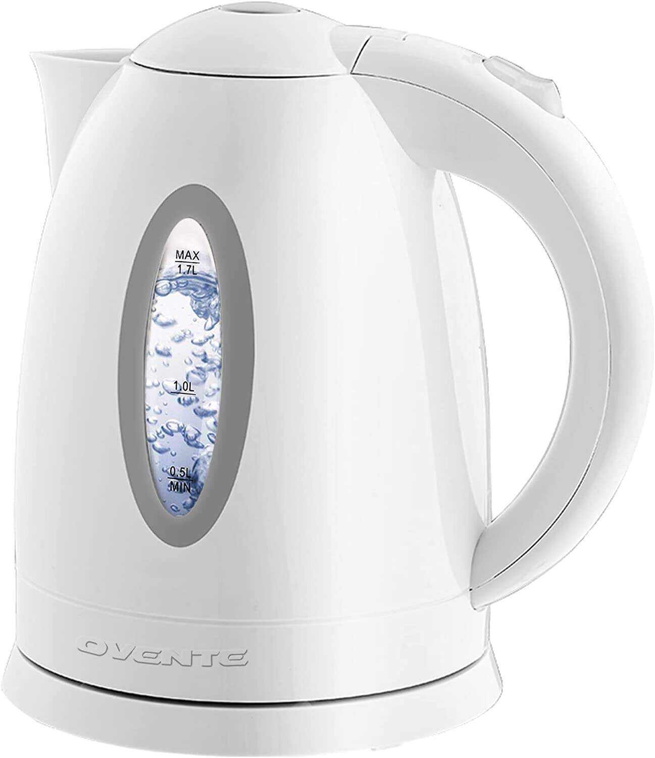 OVENTE Electric Kettle Hot Water Heater 1.7 Liter - BPA Free Fast Boiling Cordless Water Warmer - Auto Shut Off Instant Water Boiler for Coffee & Tea Pot - White KP72W