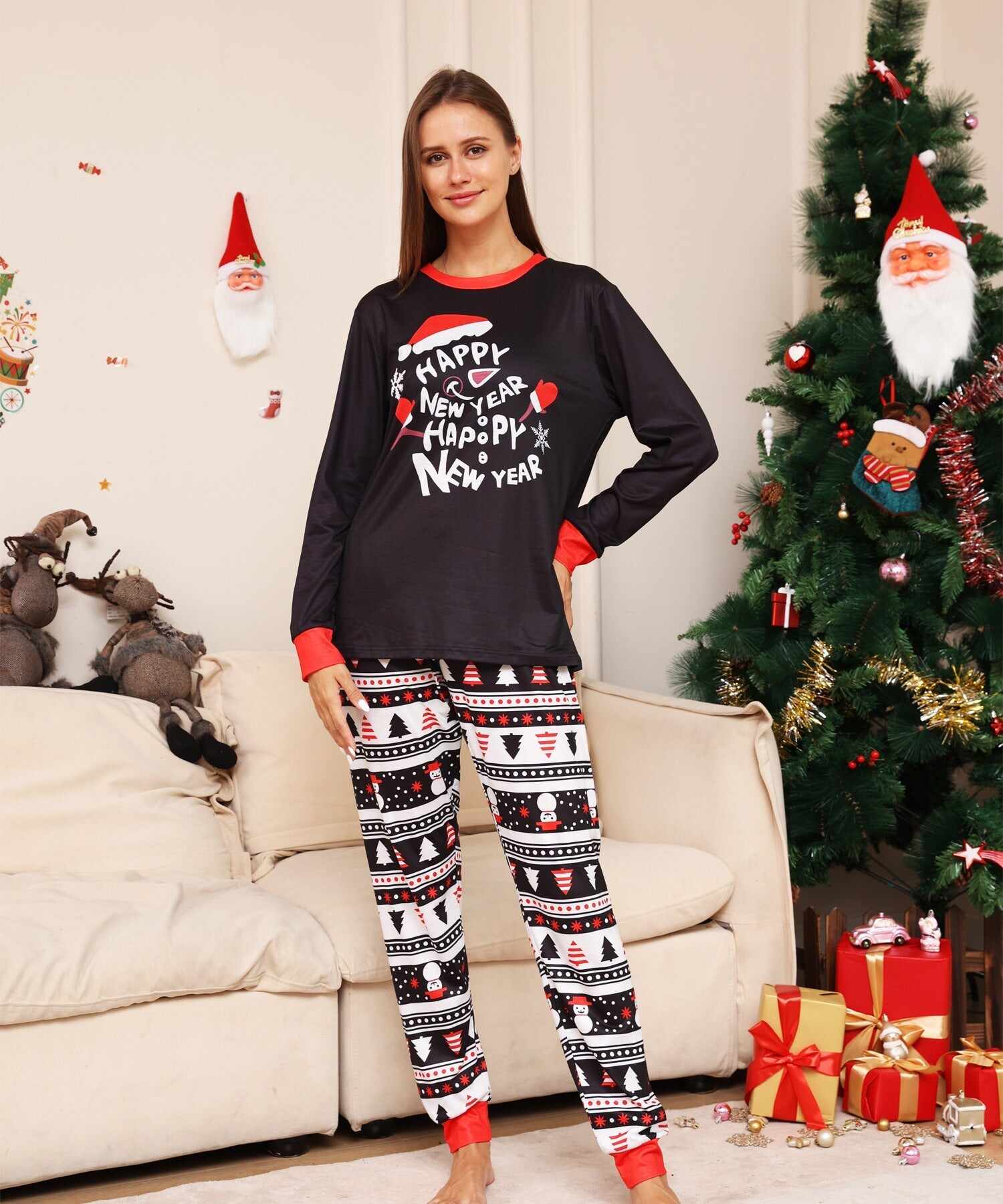 Christmas Parent-Child Alphabet Cartoon Printed Pajamas