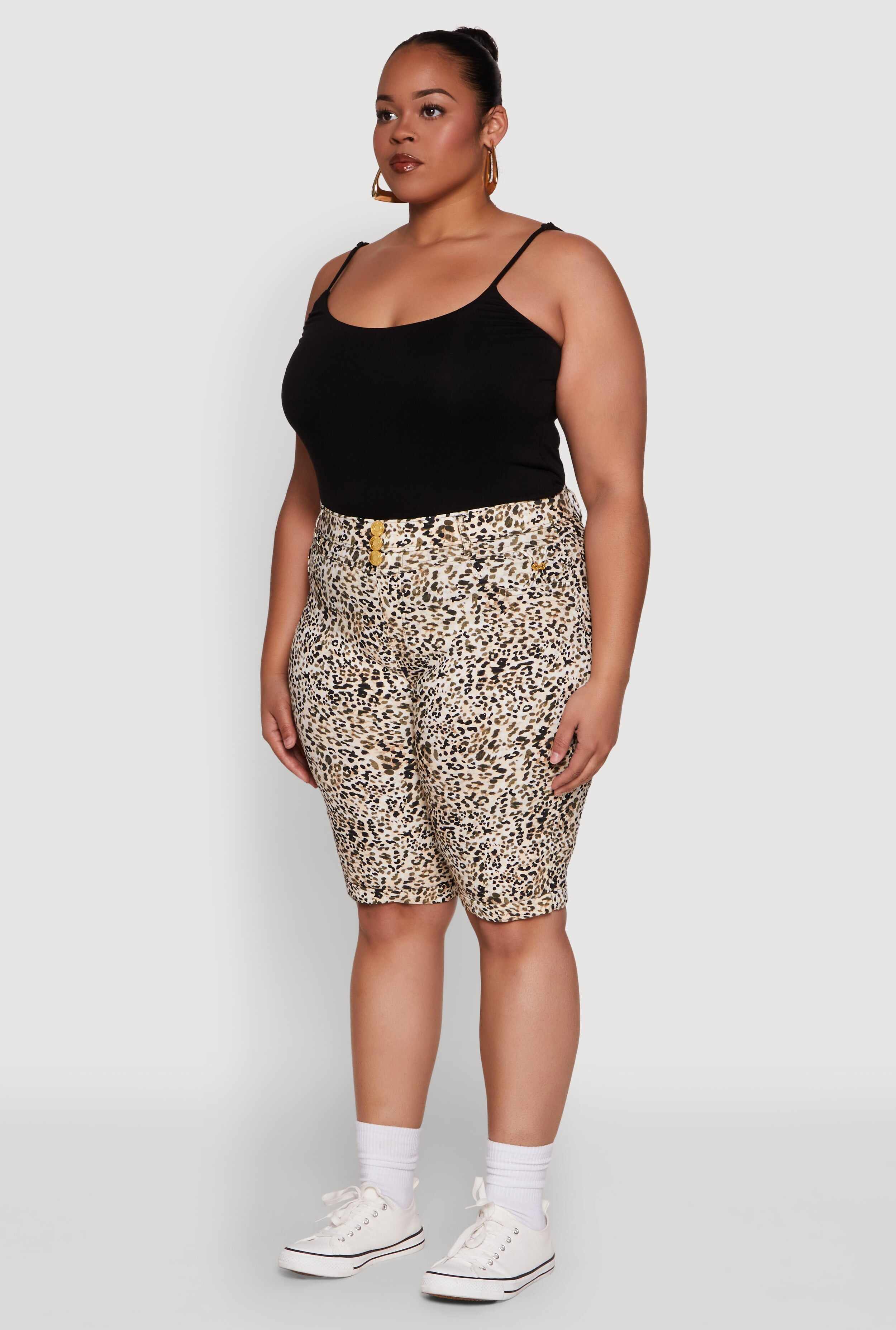 Plus Size Trendy High Waisted Bermuda Shorts
