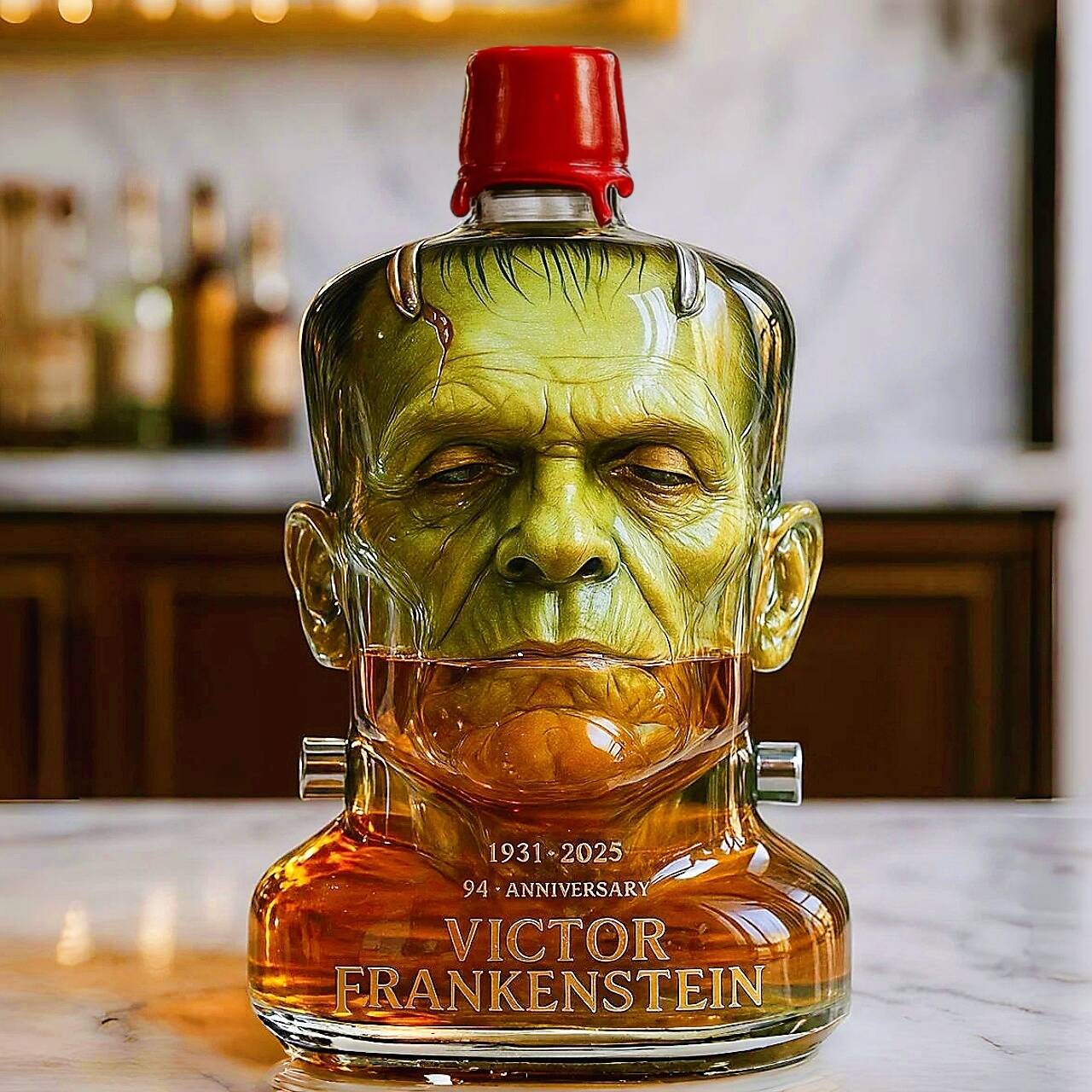 Frankenstein 94th Anniversary Whiskey Bottle