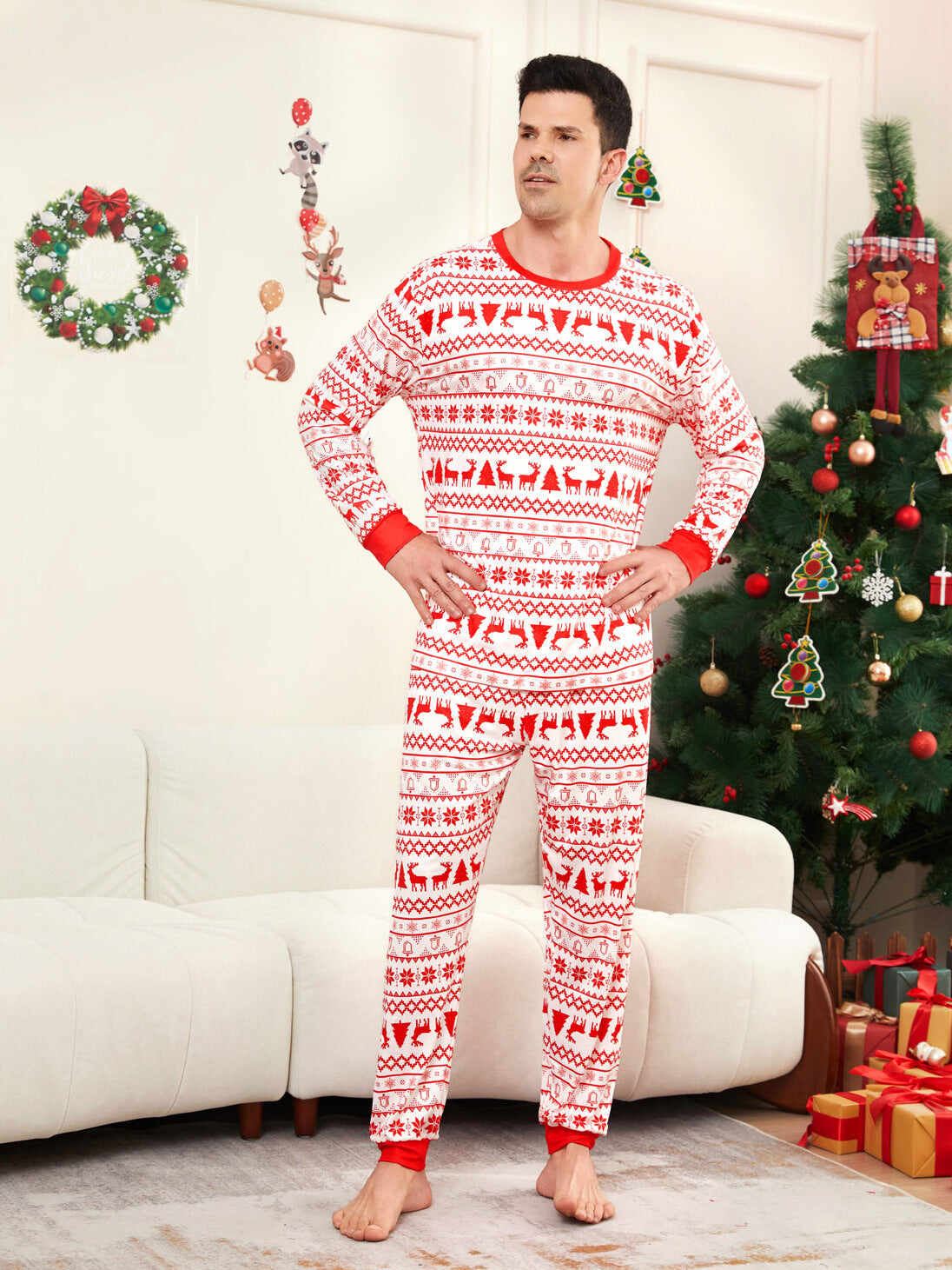 Moose Cartoon Printed Family Matching Christmas Pajamas Sets