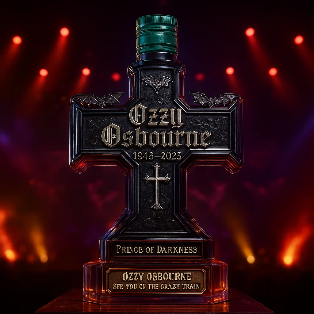 Ozzy Osbourne Cross Memorial Whiskey Bottle