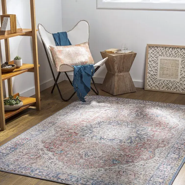 Bria Machine Washable Oriental Dusty Sage/Olive Area Rug