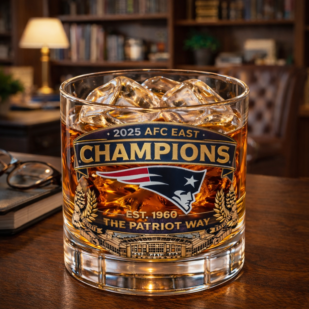 Patriots 2025 AFC East champs wine glasses