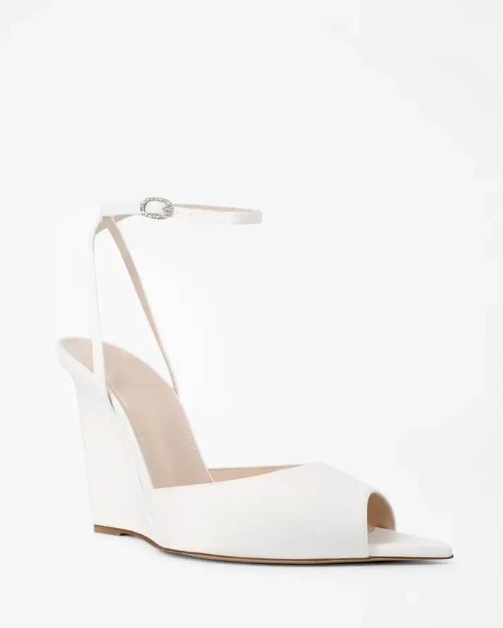 Luxury Satin Wedge Sandal with Crystal Buckle