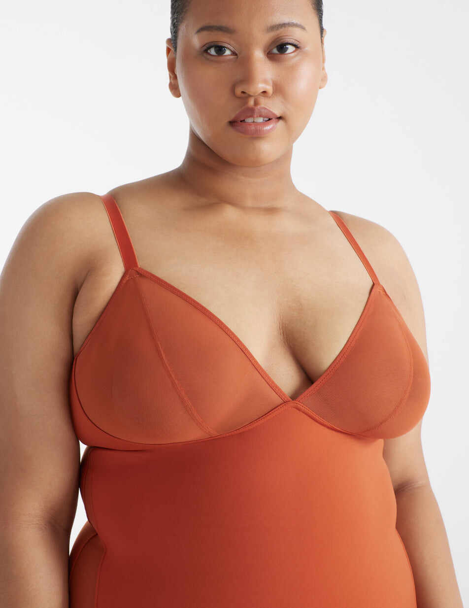 Mesh Deep V Bodysuit (Sheer Cups)